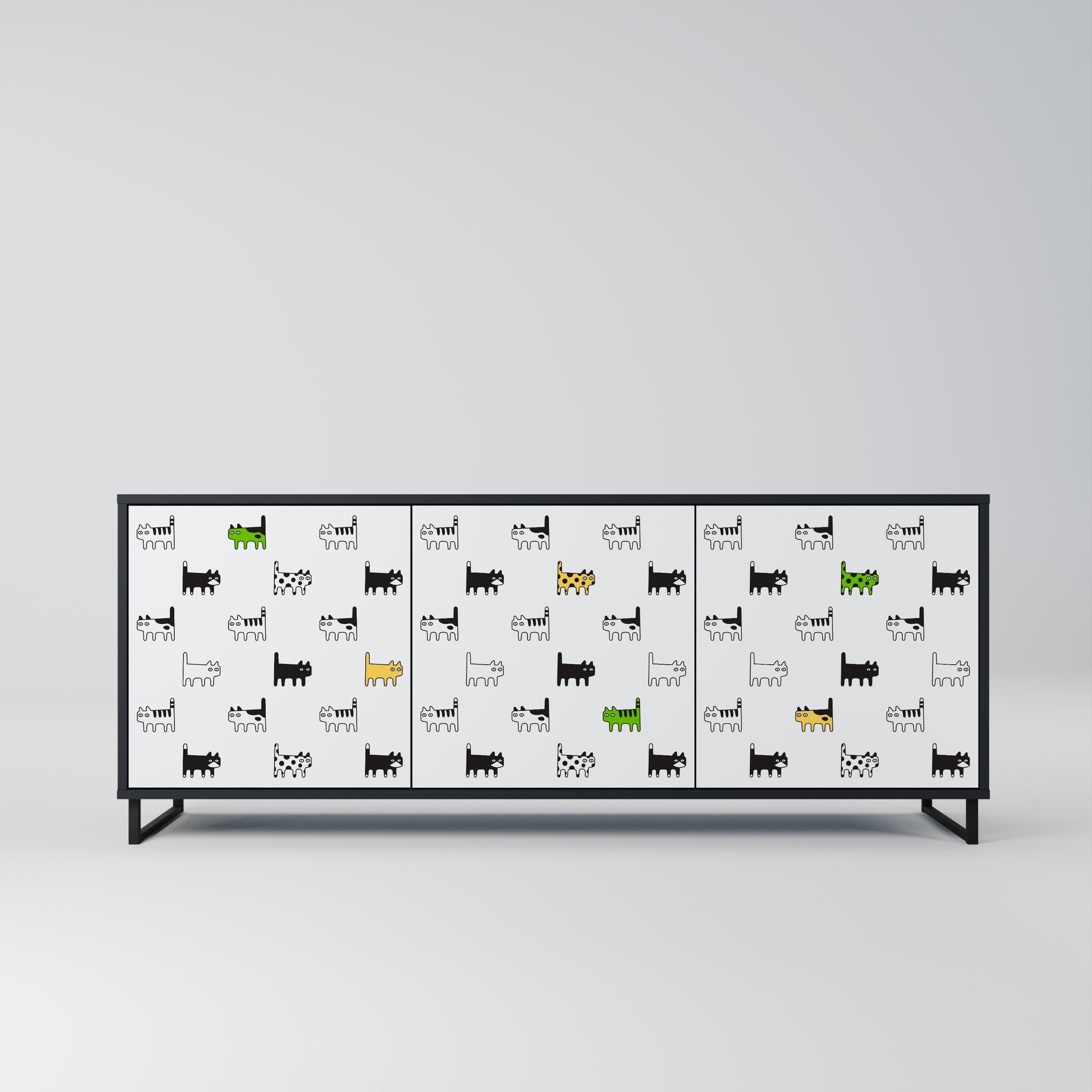 CATS COMPILATION Aparador de 3 Portas em Acabamento Preto