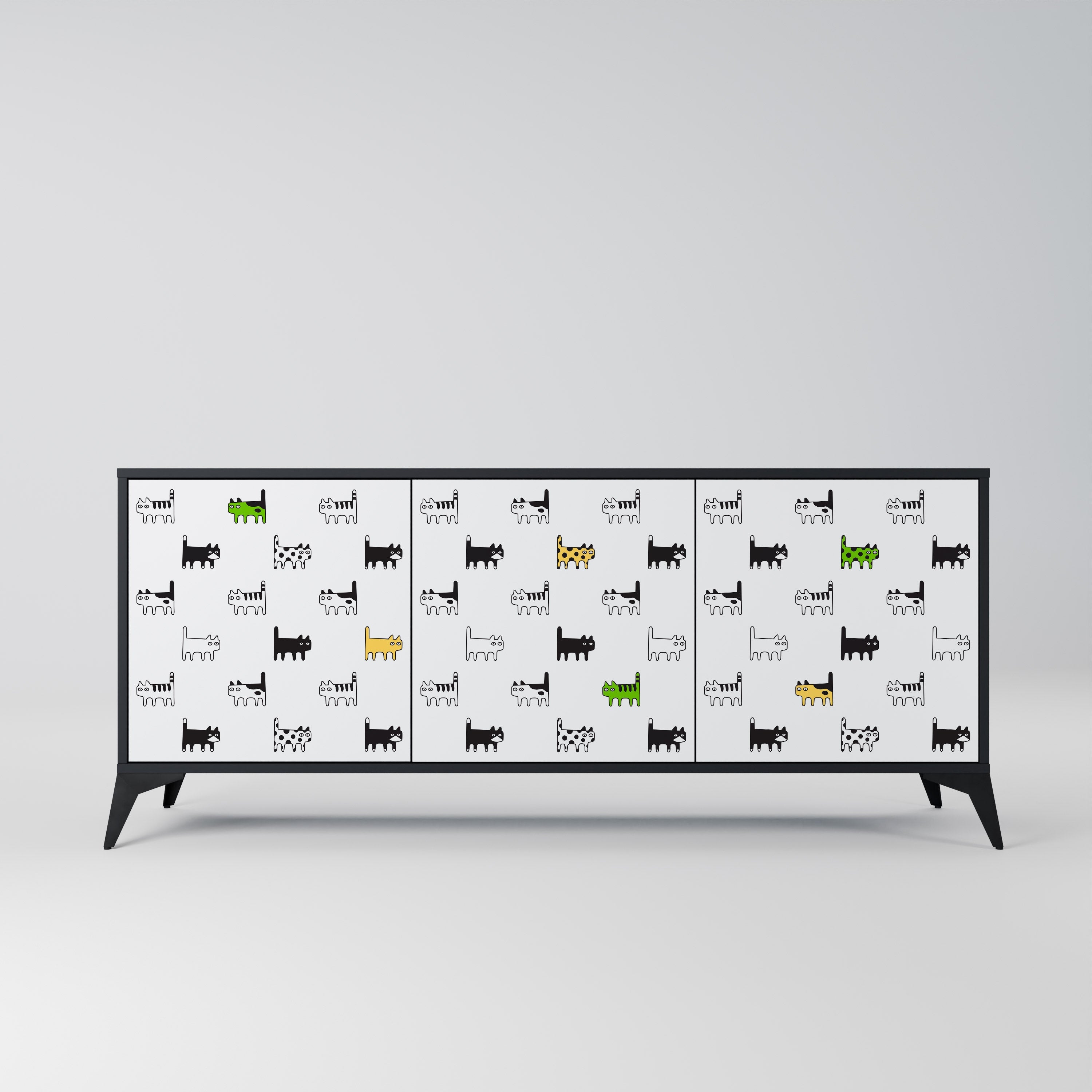 CATS COMPILATION Aparador de 3 Portas em Acabamento Preto