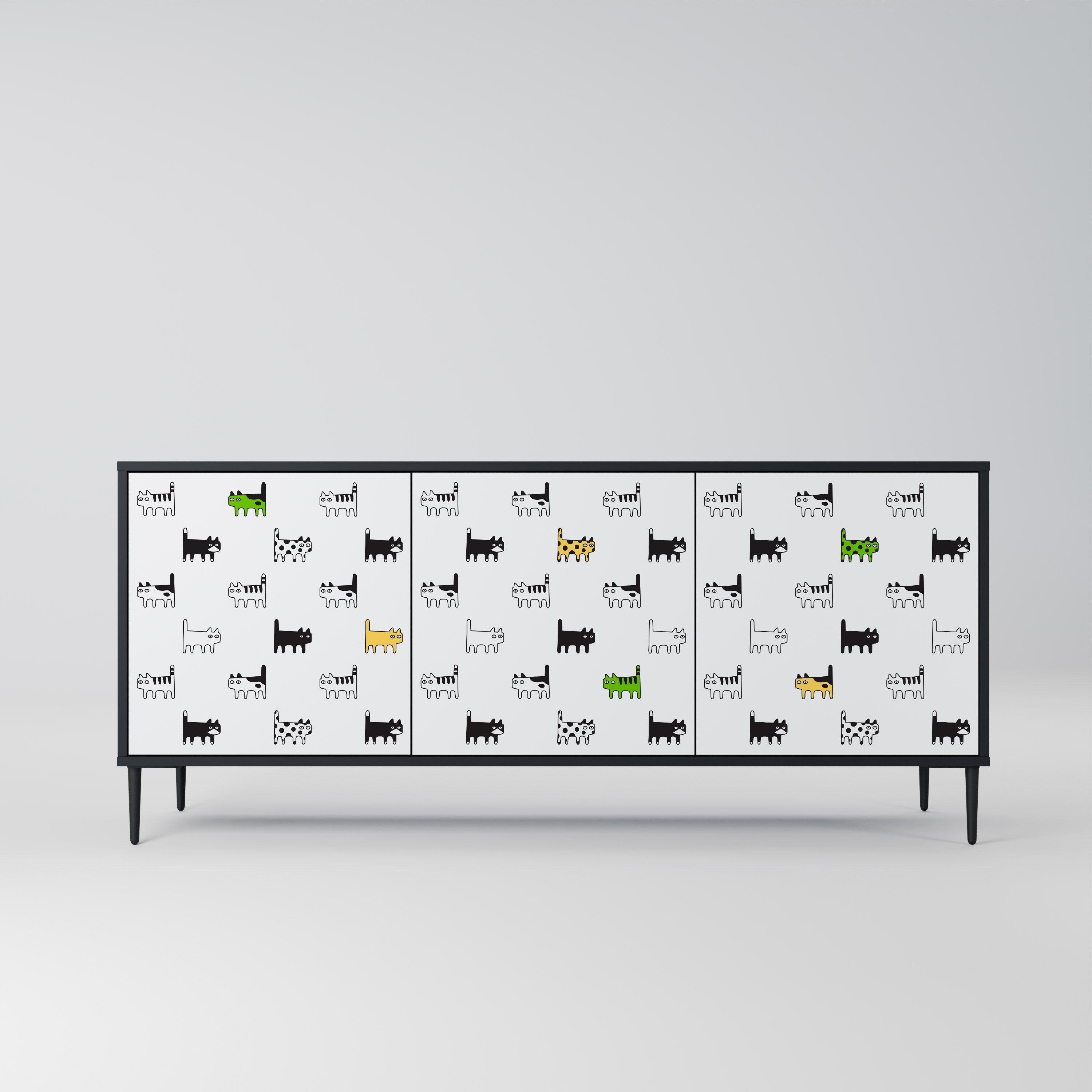 CATS COMPILATION Aparador de 3 Portas em Acabamento Preto