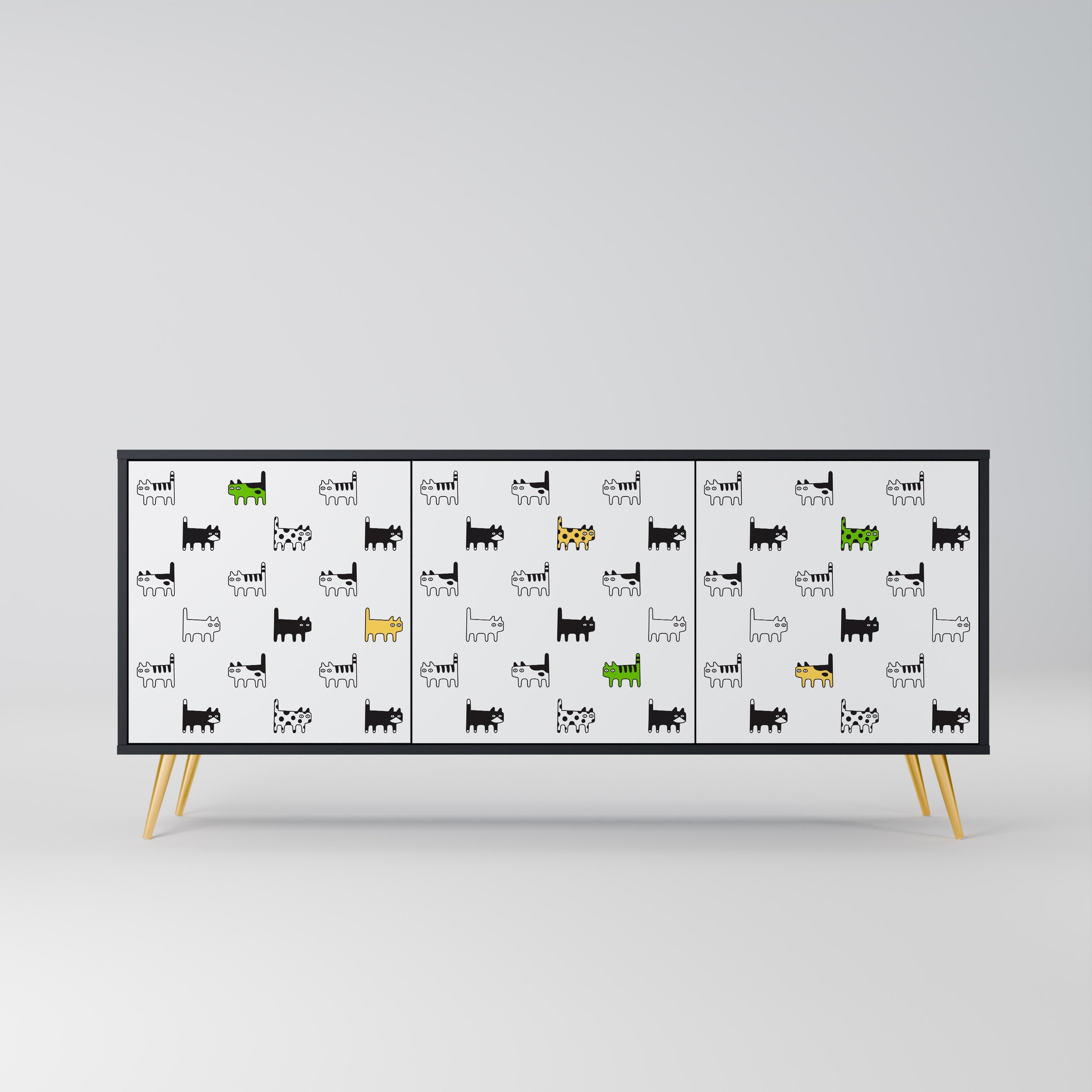 CATS COMPILATION Aparador de 3 Portas em Acabamento Preto