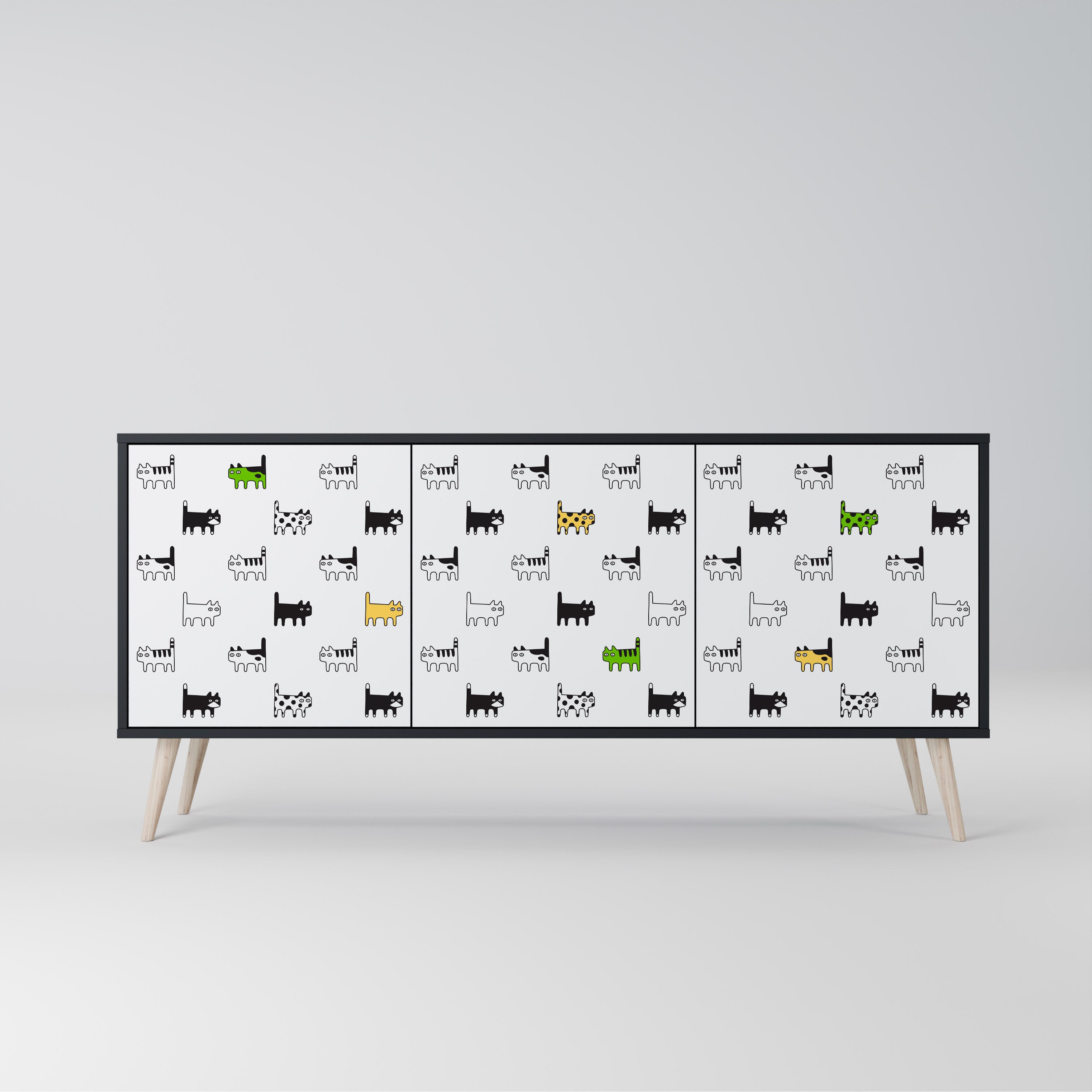 CATS COMPILATION Aparador de 3 Portas em Acabamento Preto