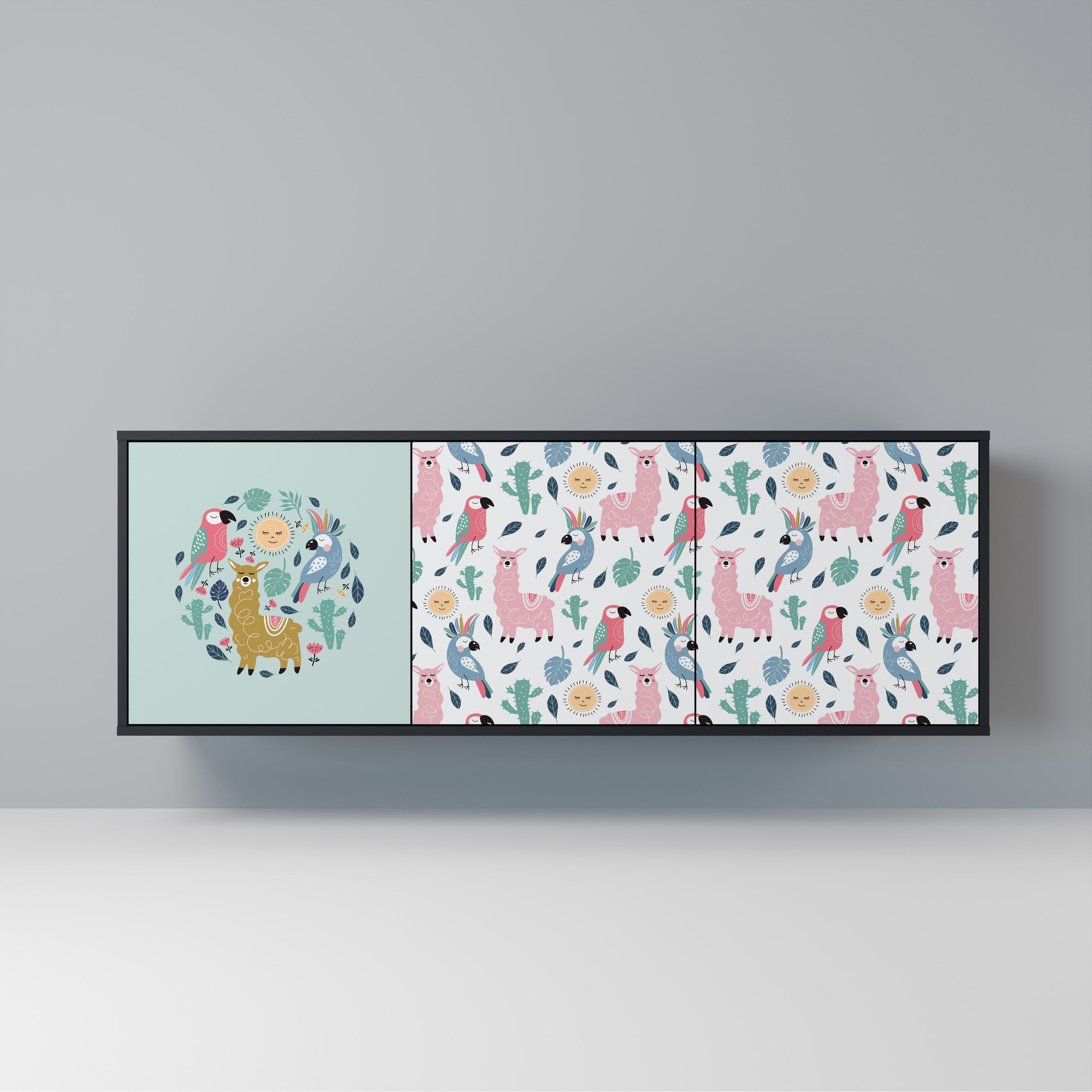 COLORFUL ALPACAS Aparador de 3 Portas em Acabamento Preto