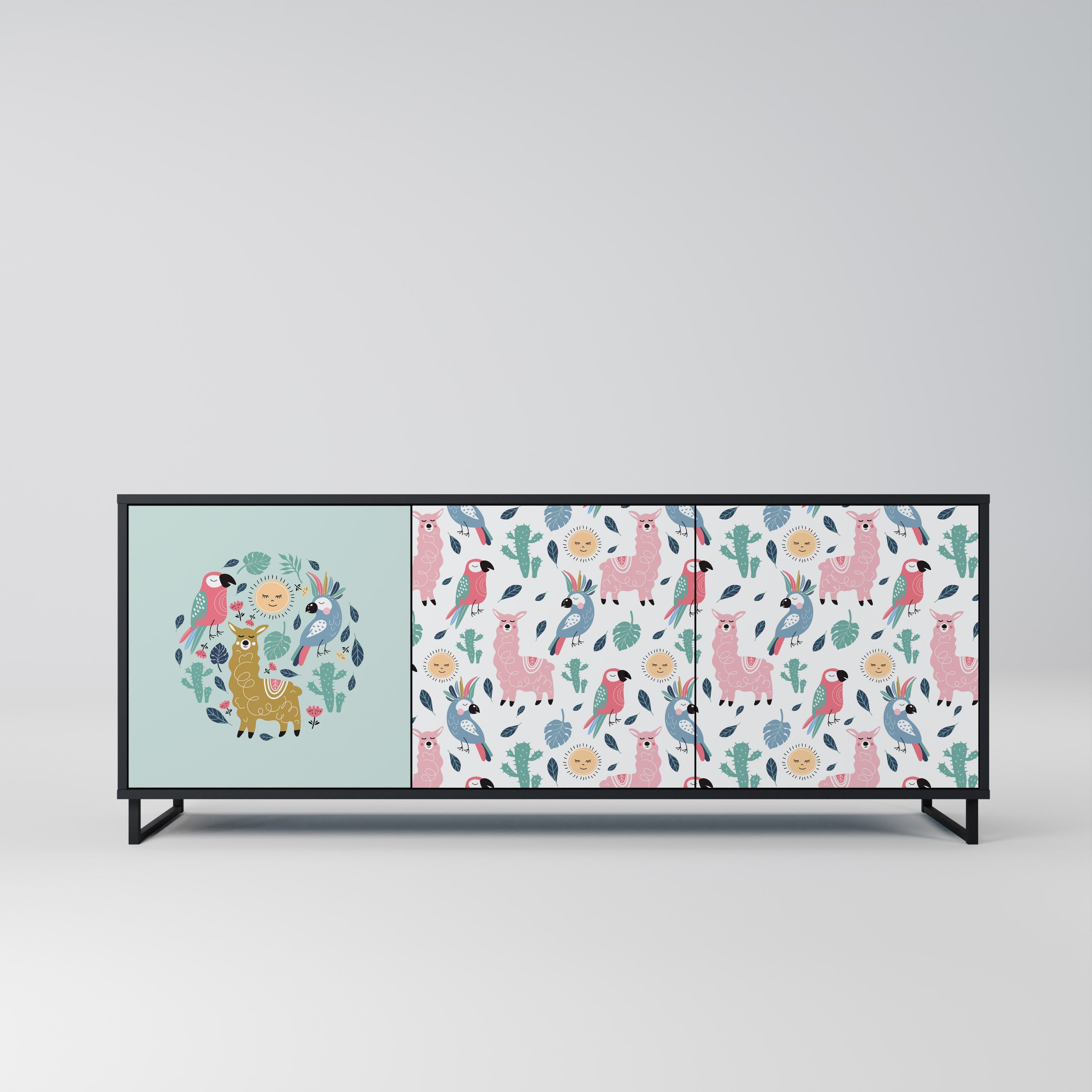 COLORFUL ALPACAS Aparador de 3 Portas em Acabamento Preto