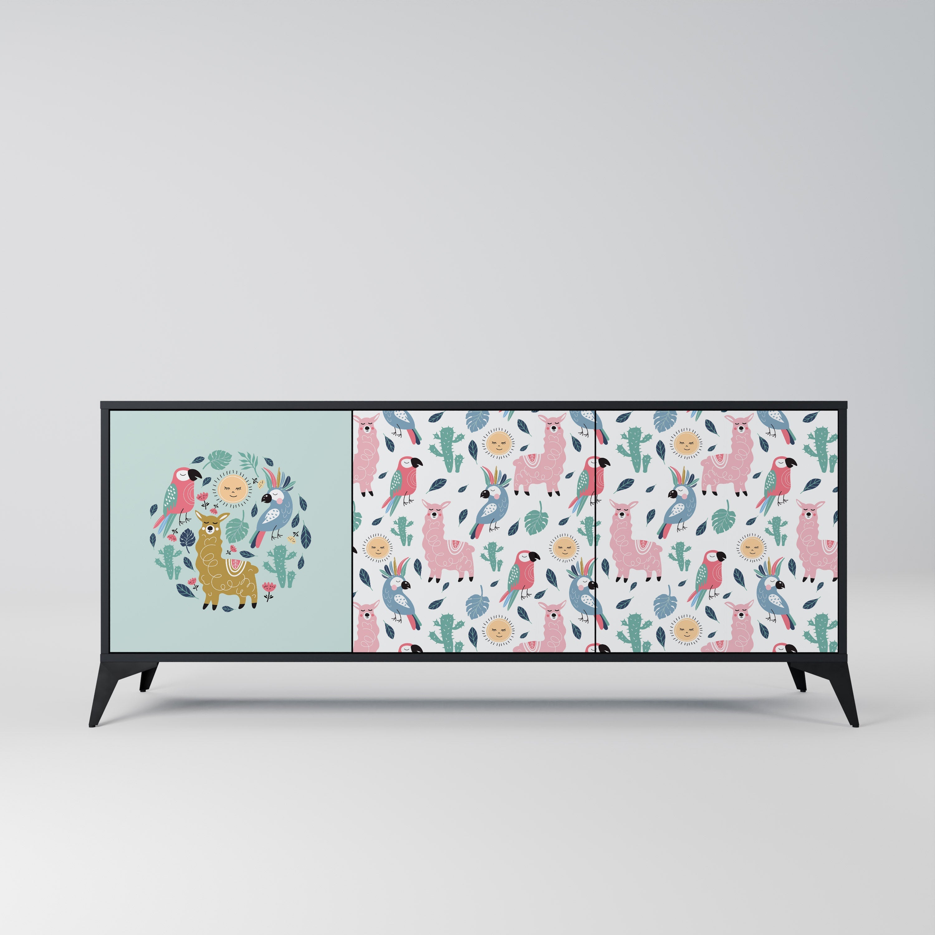 COLORFUL ALPACAS Aparador de 3 Portas em Acabamento Preto