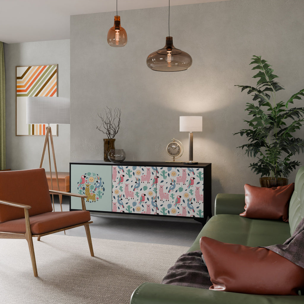 COLORFUL ALPACAS Aparador de 3 Portas em Acabamento Preto