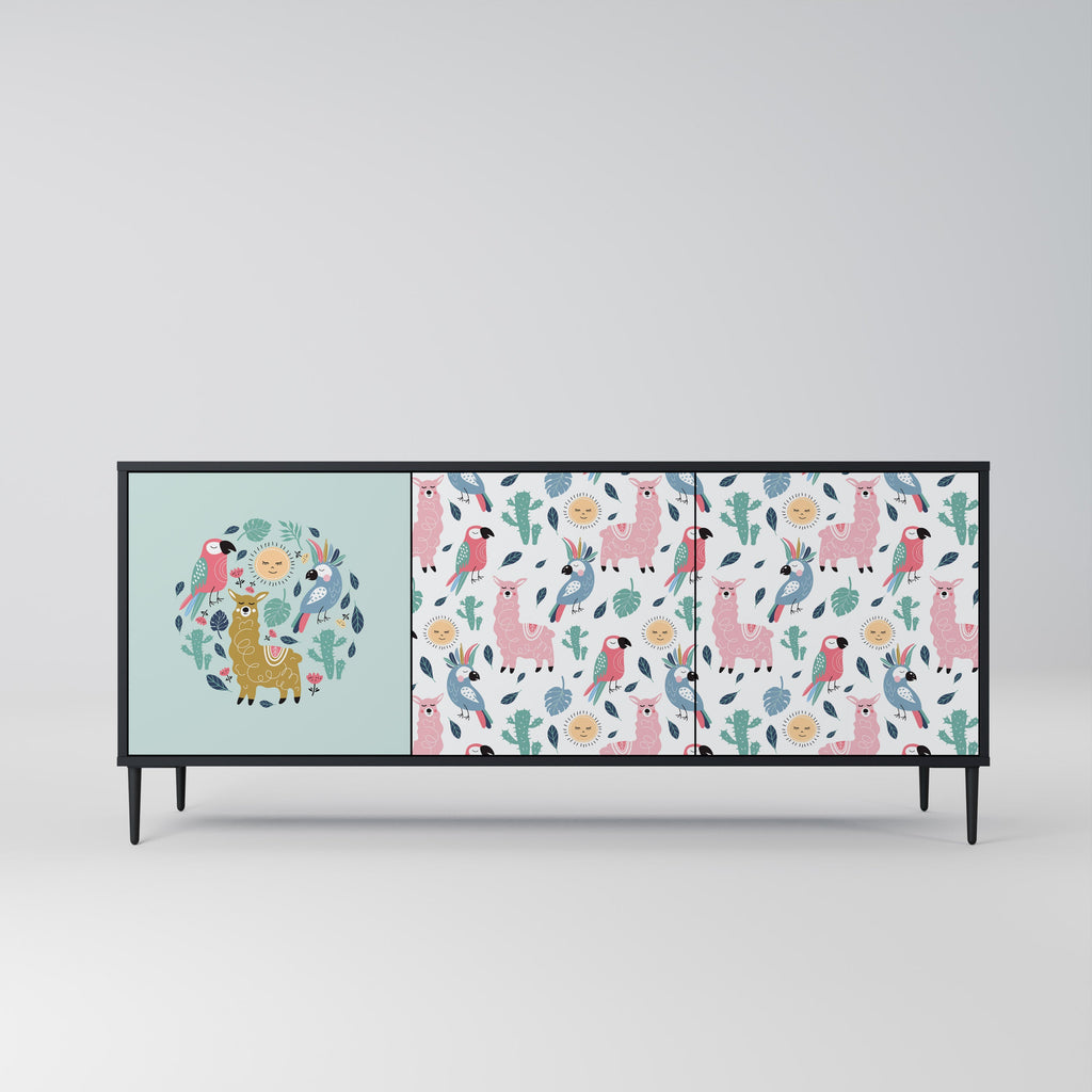 COLORFUL ALPACAS Aparador de 3 Portas em Acabamento Preto