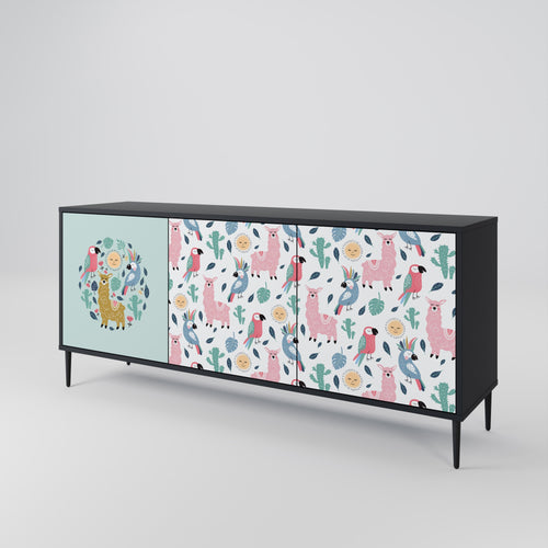 COLORFUL ALPACAS 3-Door Sideboard in Black Finish