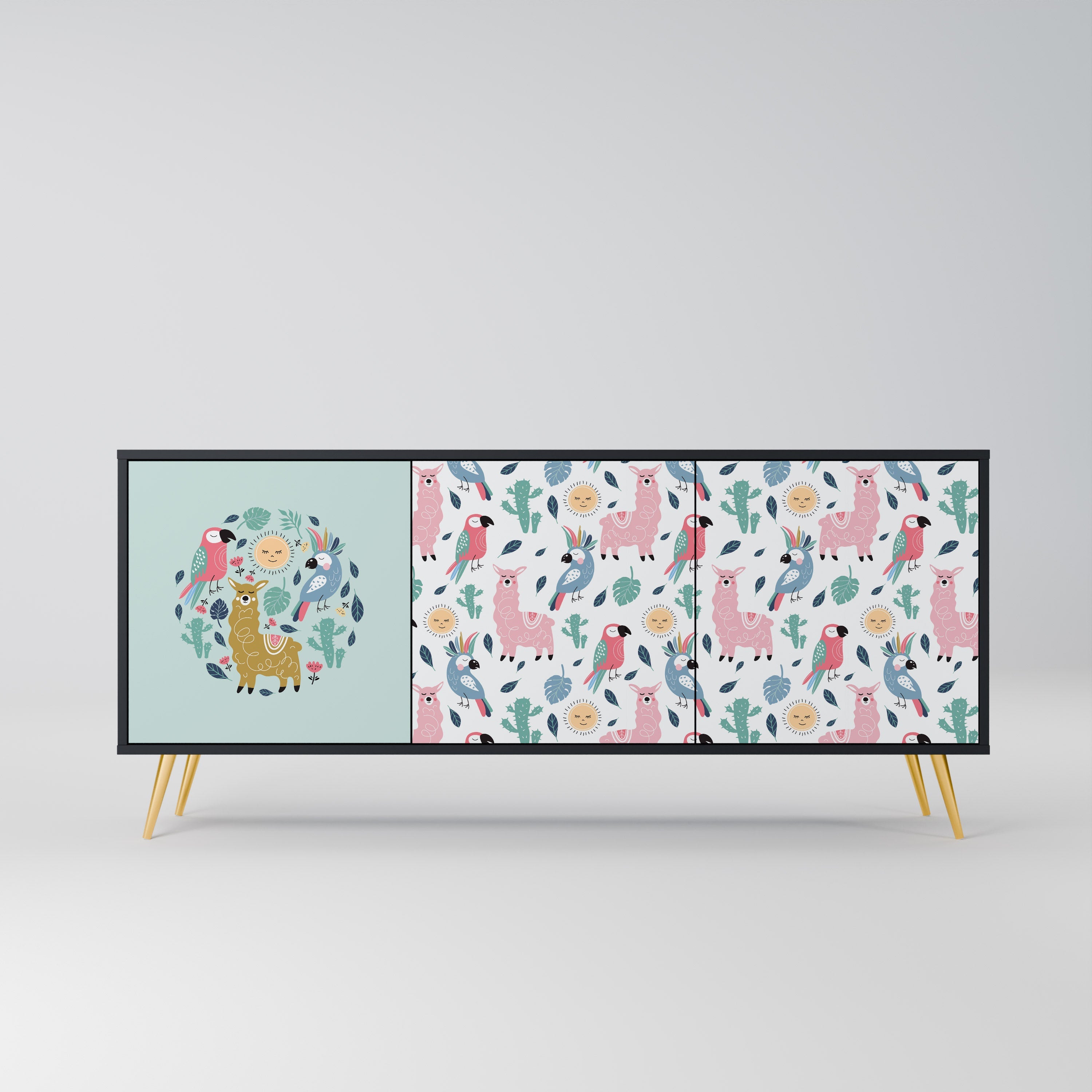 COLORFUL ALPACAS Aparador de 3 Portas em Acabamento Preto