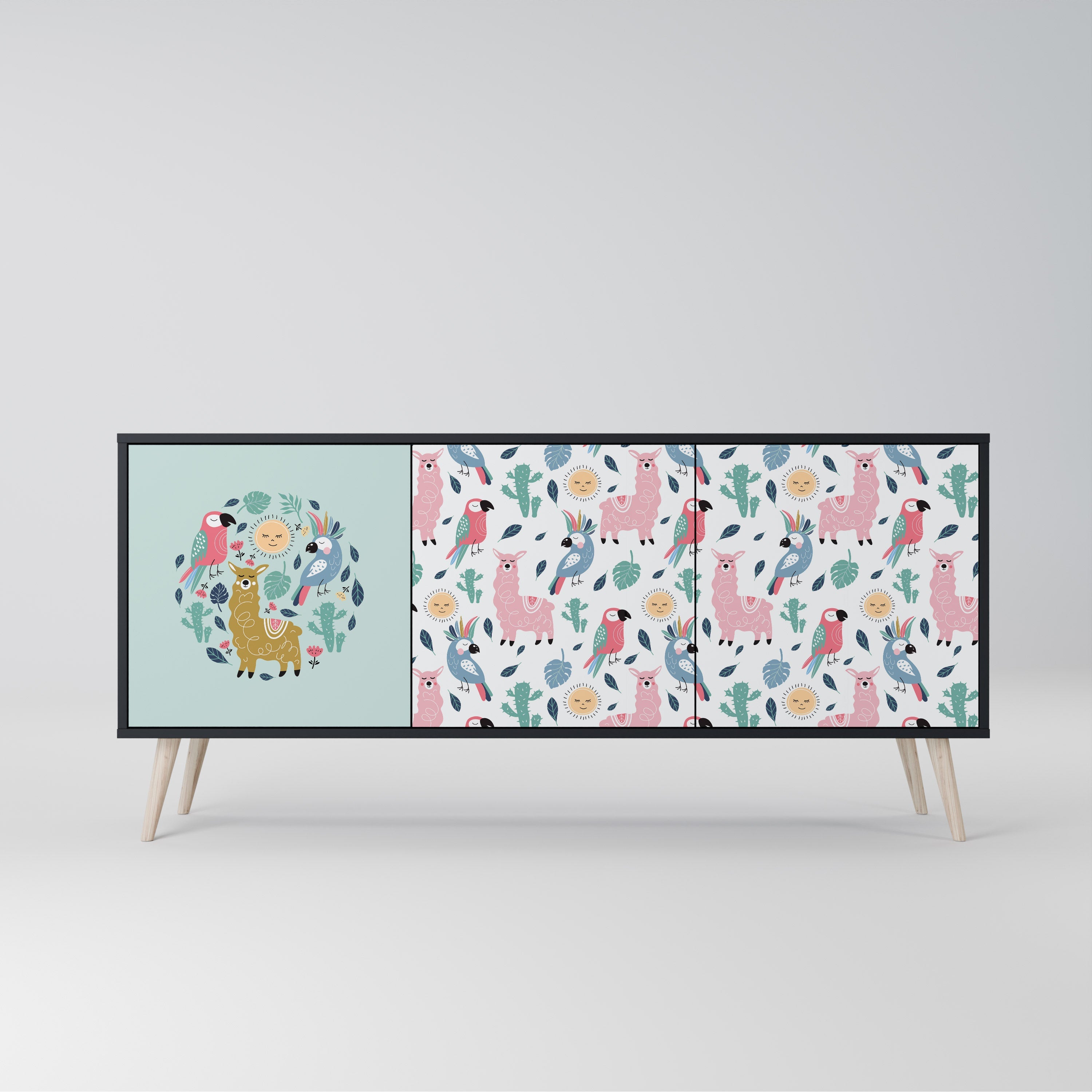 COLORFUL ALPACAS Aparador de 3 Portas em Acabamento Preto