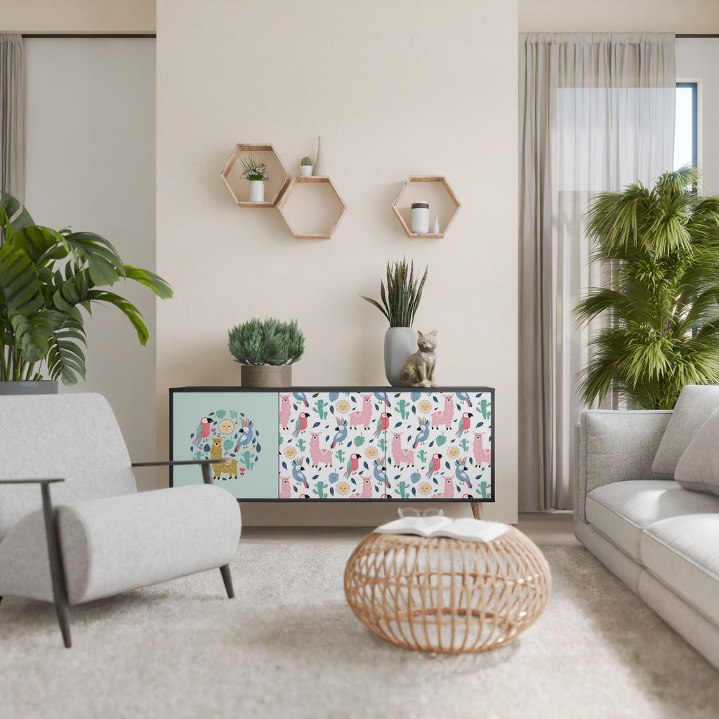 COLORFUL ALPACAS Aparador de 3 Portas em Acabamento Preto