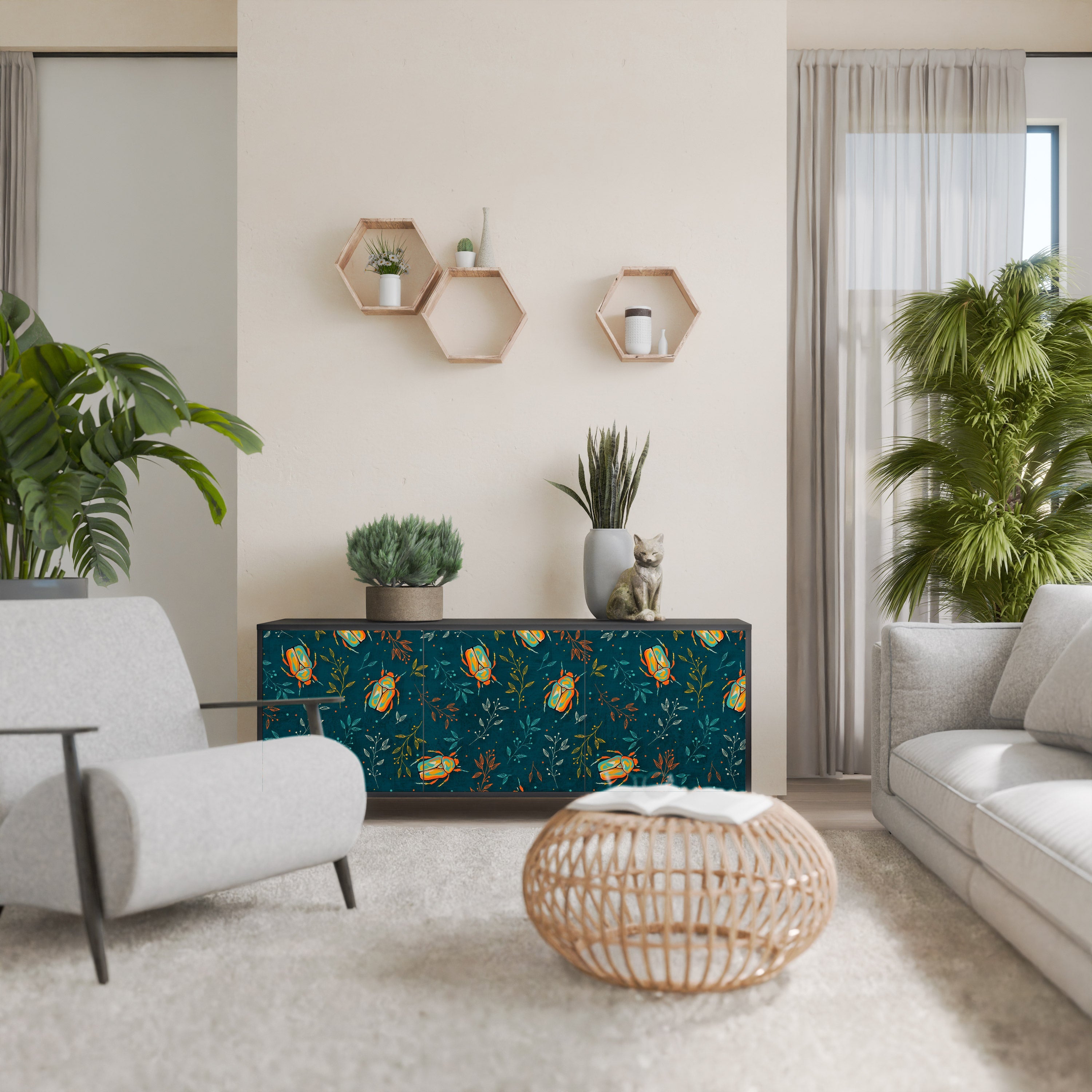 AUTUMN INSECTS Aparador de 3 Portas em Acabamento Preto