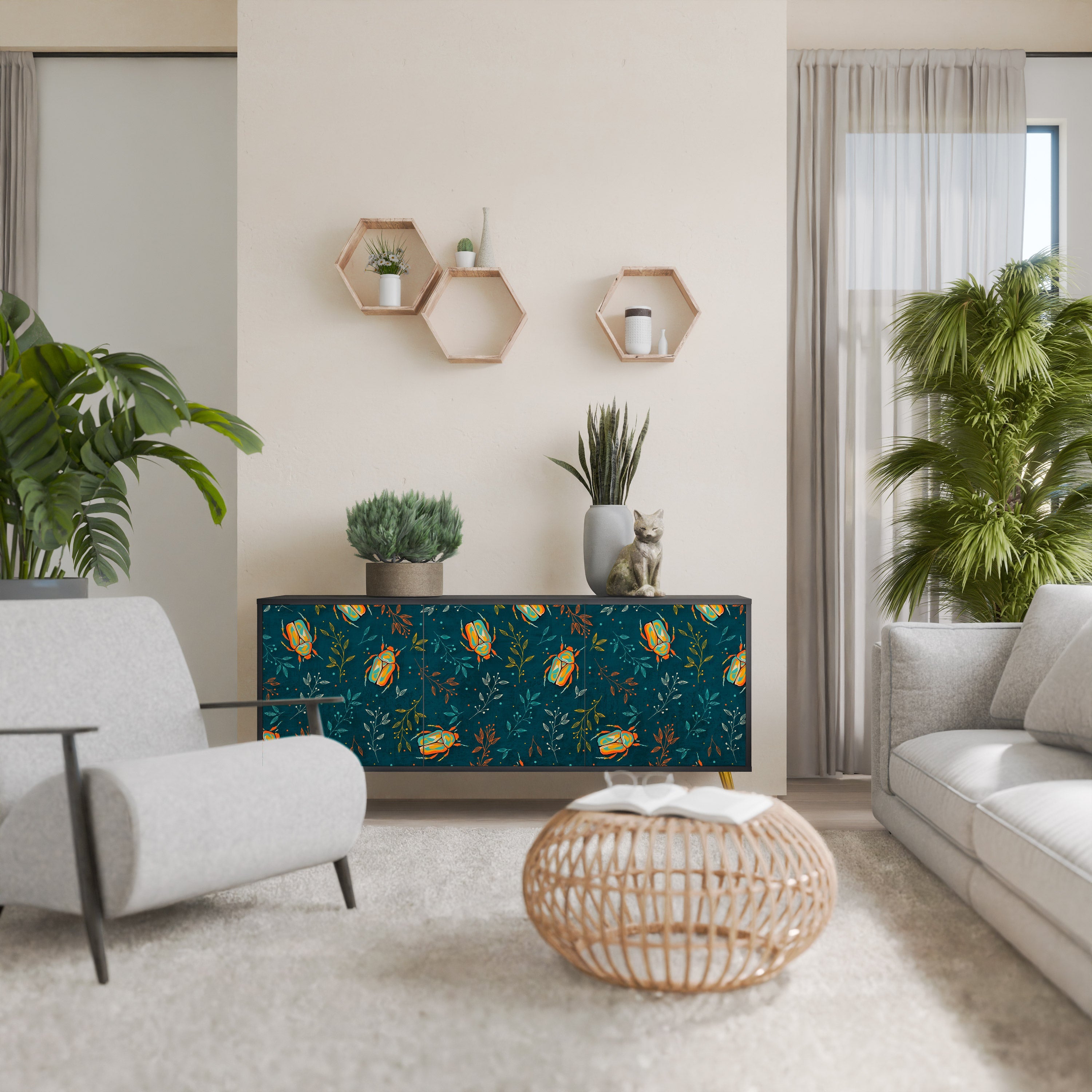 AUTUMN INSECTS Aparador de 3 Portas em Acabamento Preto