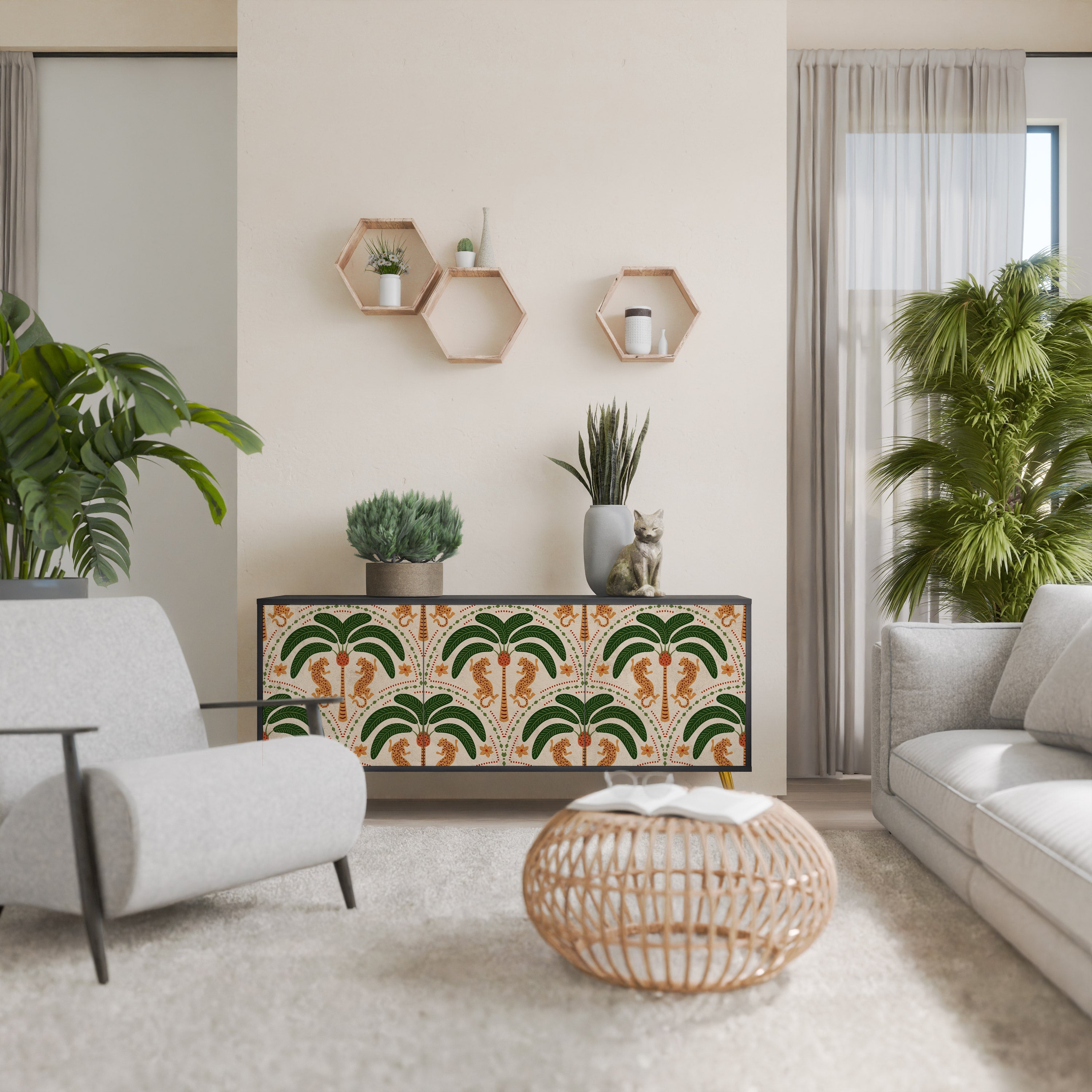 DANCING PREDATORS Aparador de 3 Portas em Acabamento Preto