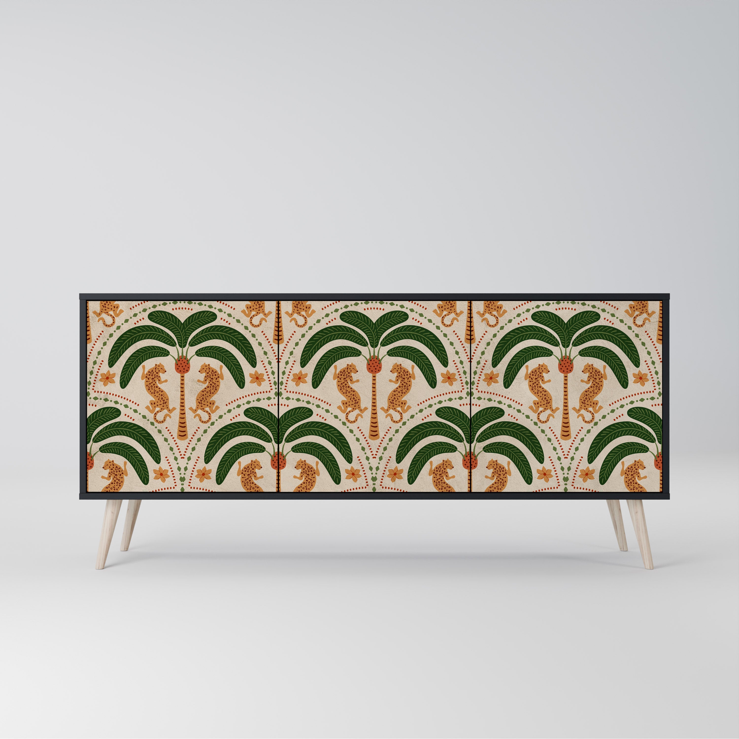 DANCING PREDATORS Aparador de 3 Portas em Acabamento Preto