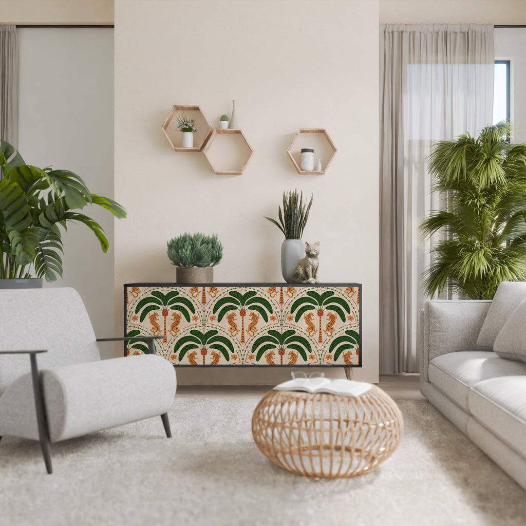 DANCING PREDATORS Aparador de 3 Portas em Acabamento Preto