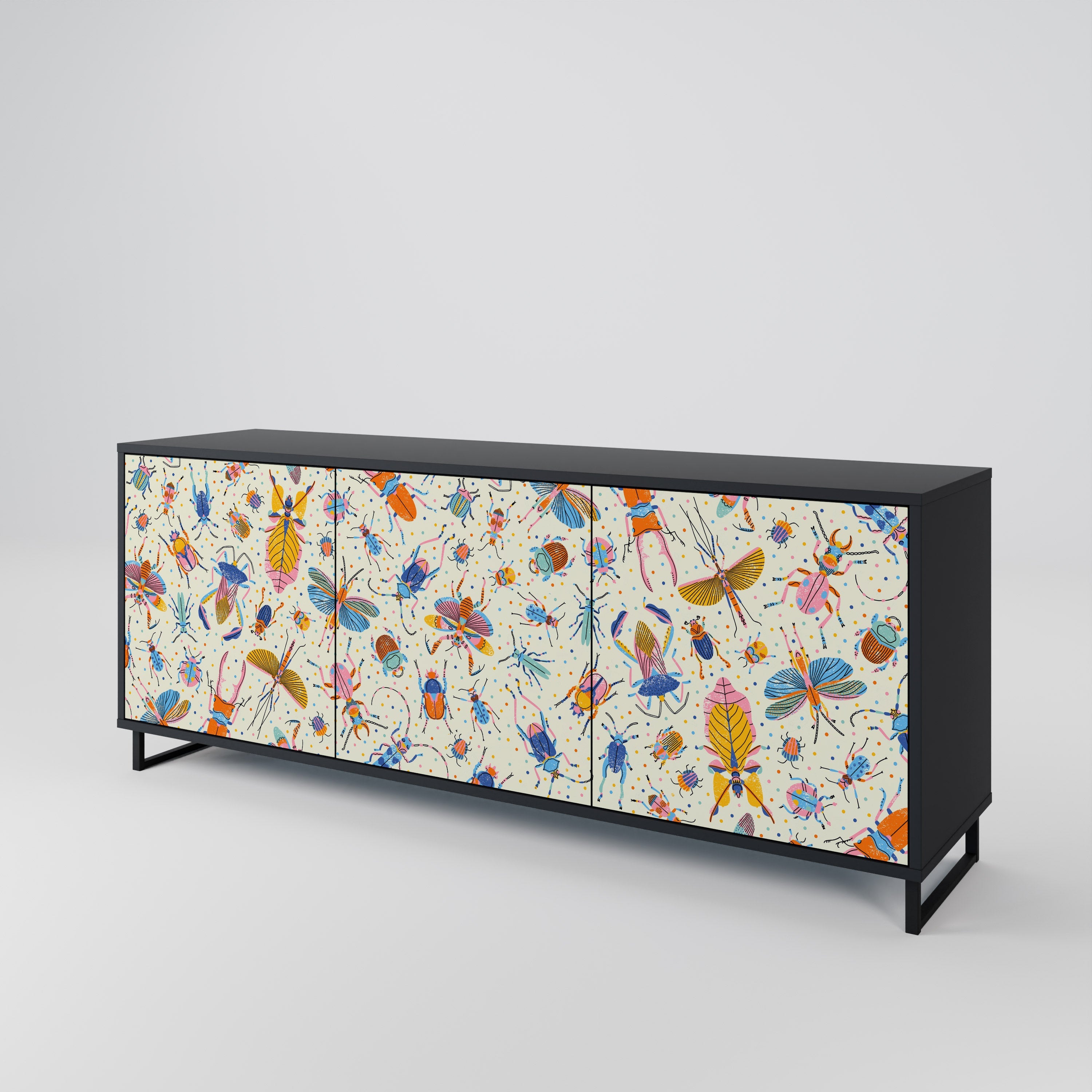 COLORFUL INSECTS 3-Door Sideboard in Black Finish