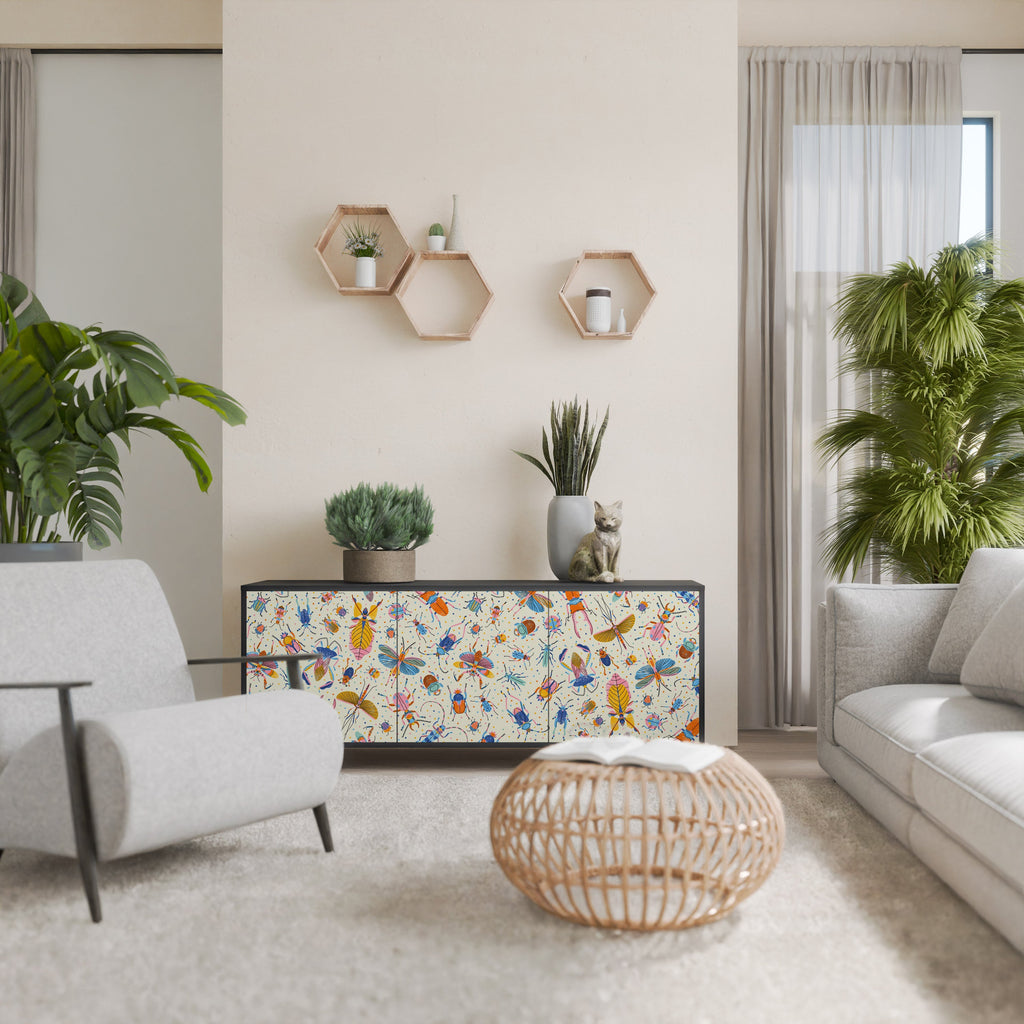 COLORFUL INSECTS 3-Door Sideboard in Black Finish