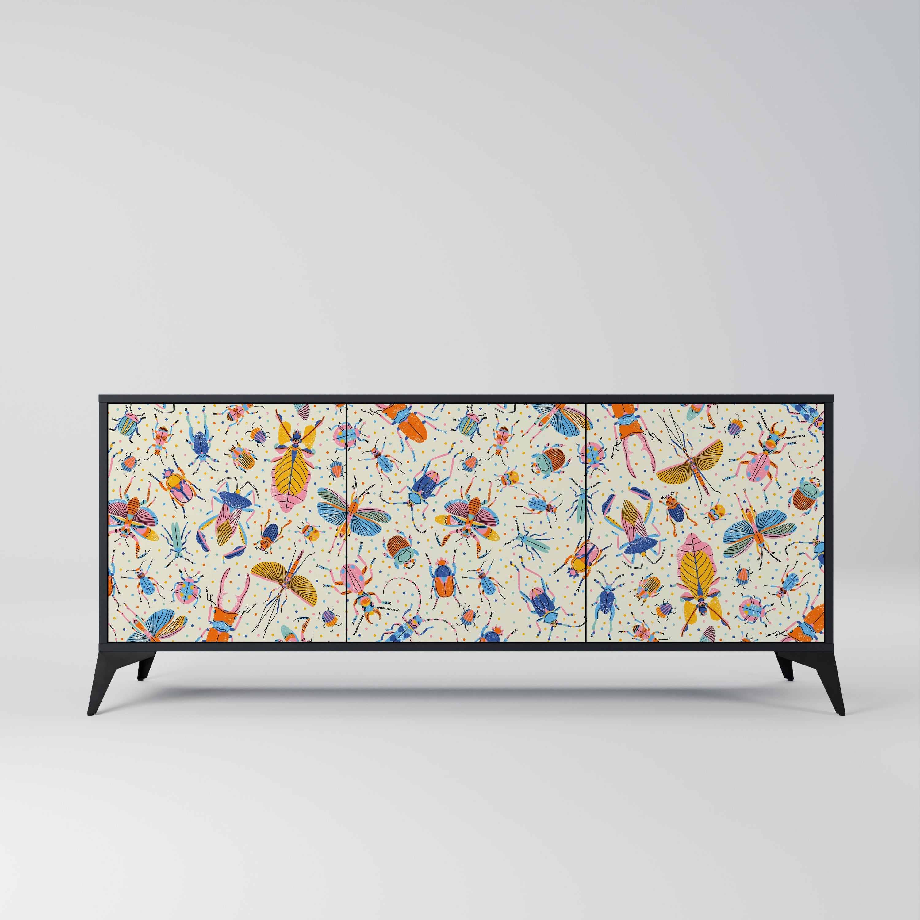 COLORFUL INSECTS Aparador de 3 Portas em Acabamento Preto