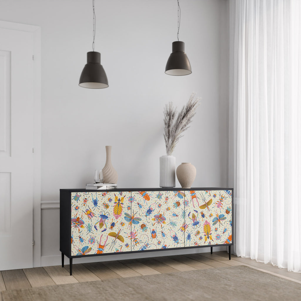 COLORFUL INSECTS 3-Door Sideboard in Black Finish