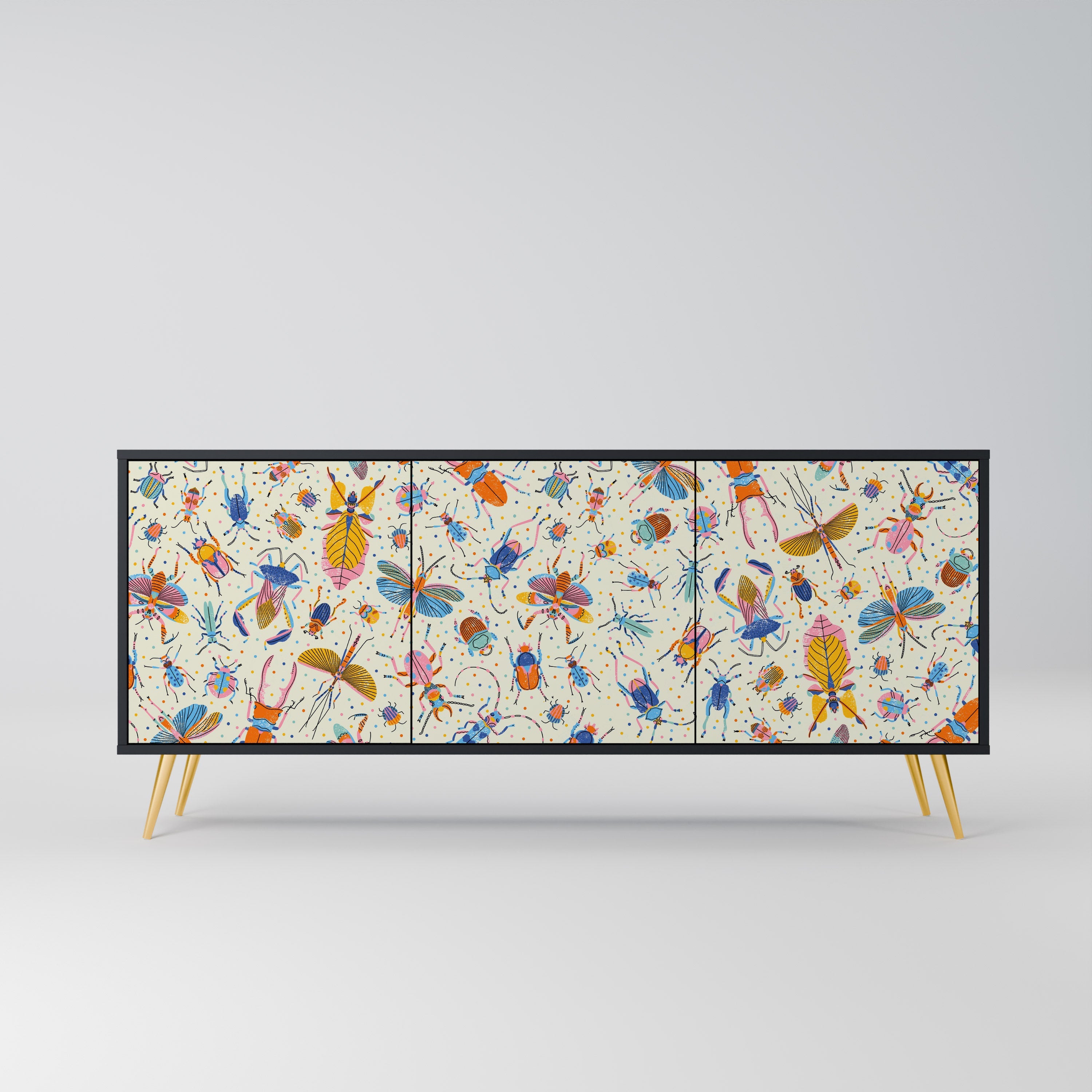 COLORFUL INSECTS Aparador de 3 Portas em Acabamento Preto