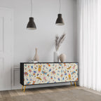 COLORFUL INSECTS 3-Door Sideboard in Black Finish