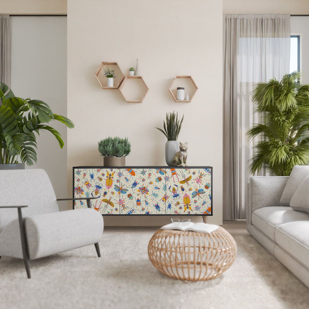 COLORFUL INSECTS 3-Door Sideboard in Black Finish