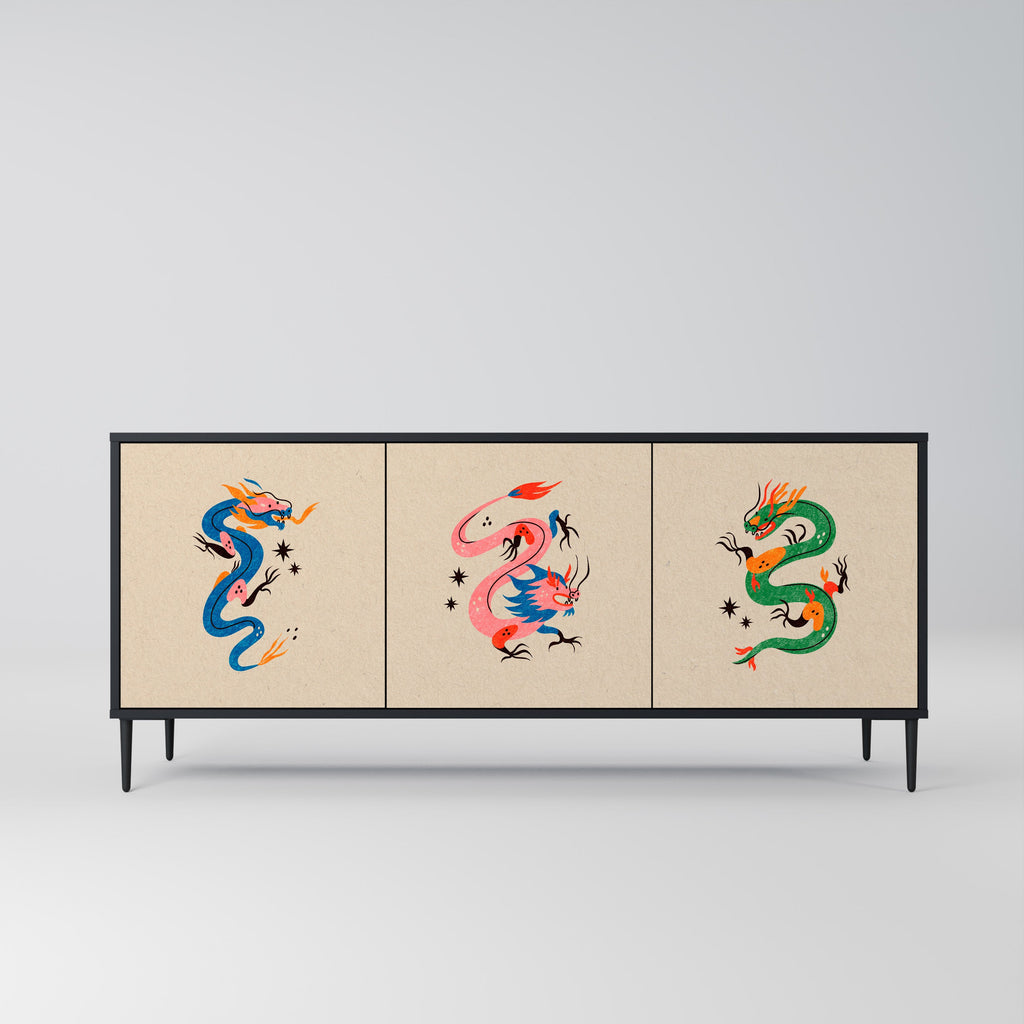 MYTHOLOGICAL CREATURES Aparador de 3 Portas em Acabamento Preto