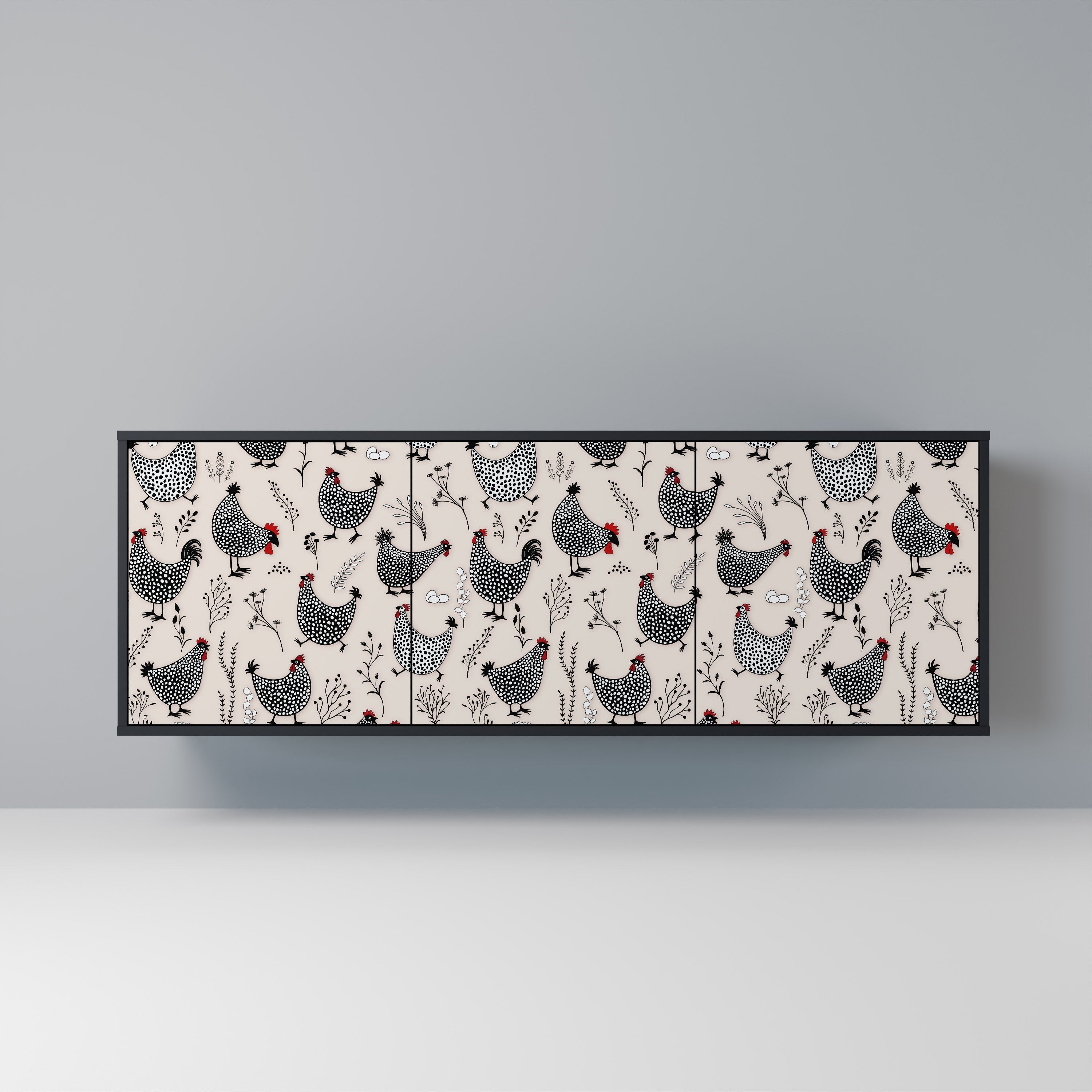 HAPPY HENS Aparador de 3 Portas em Acabamento Preto