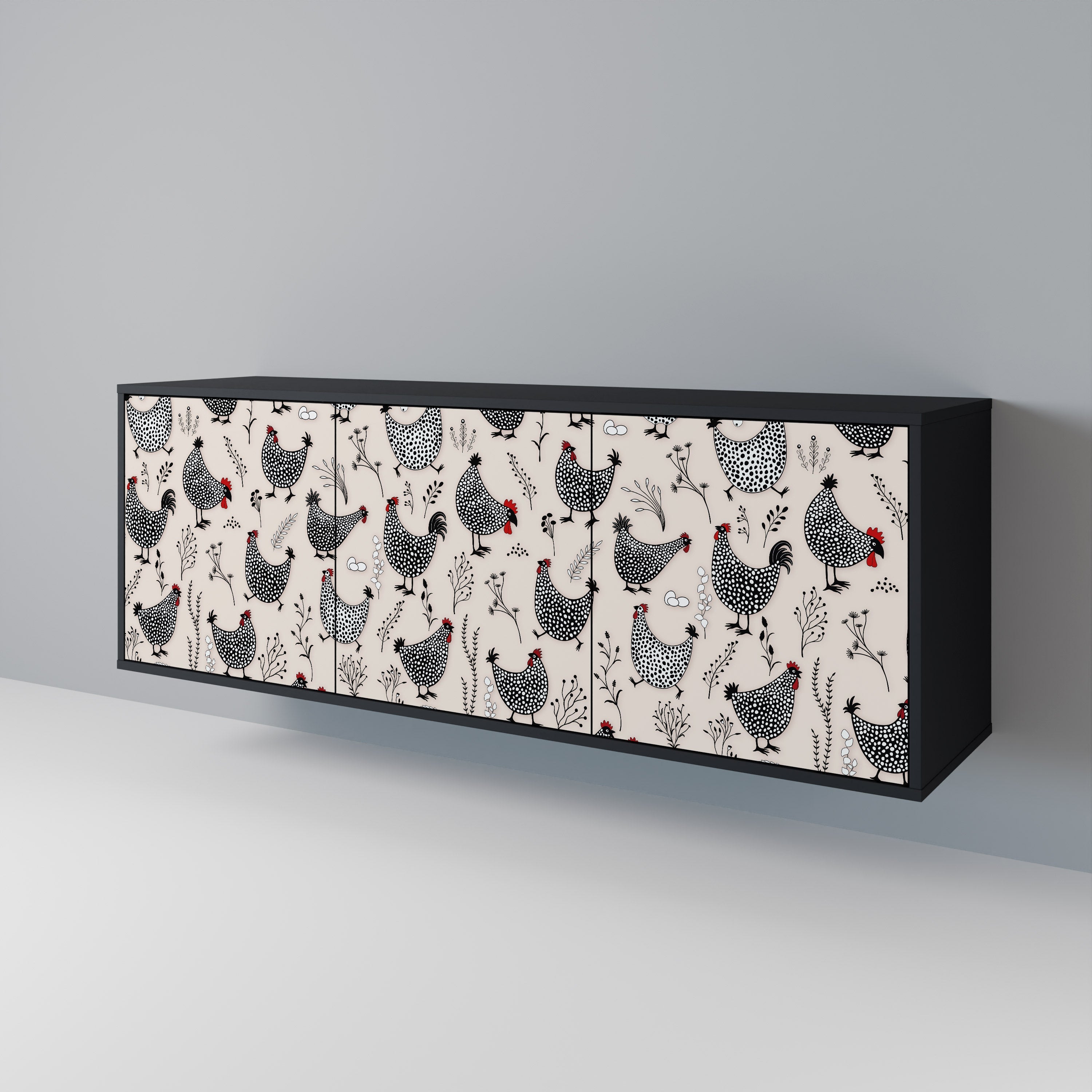 HAPPY HENS Aparador de 3 Portas em Acabamento Preto