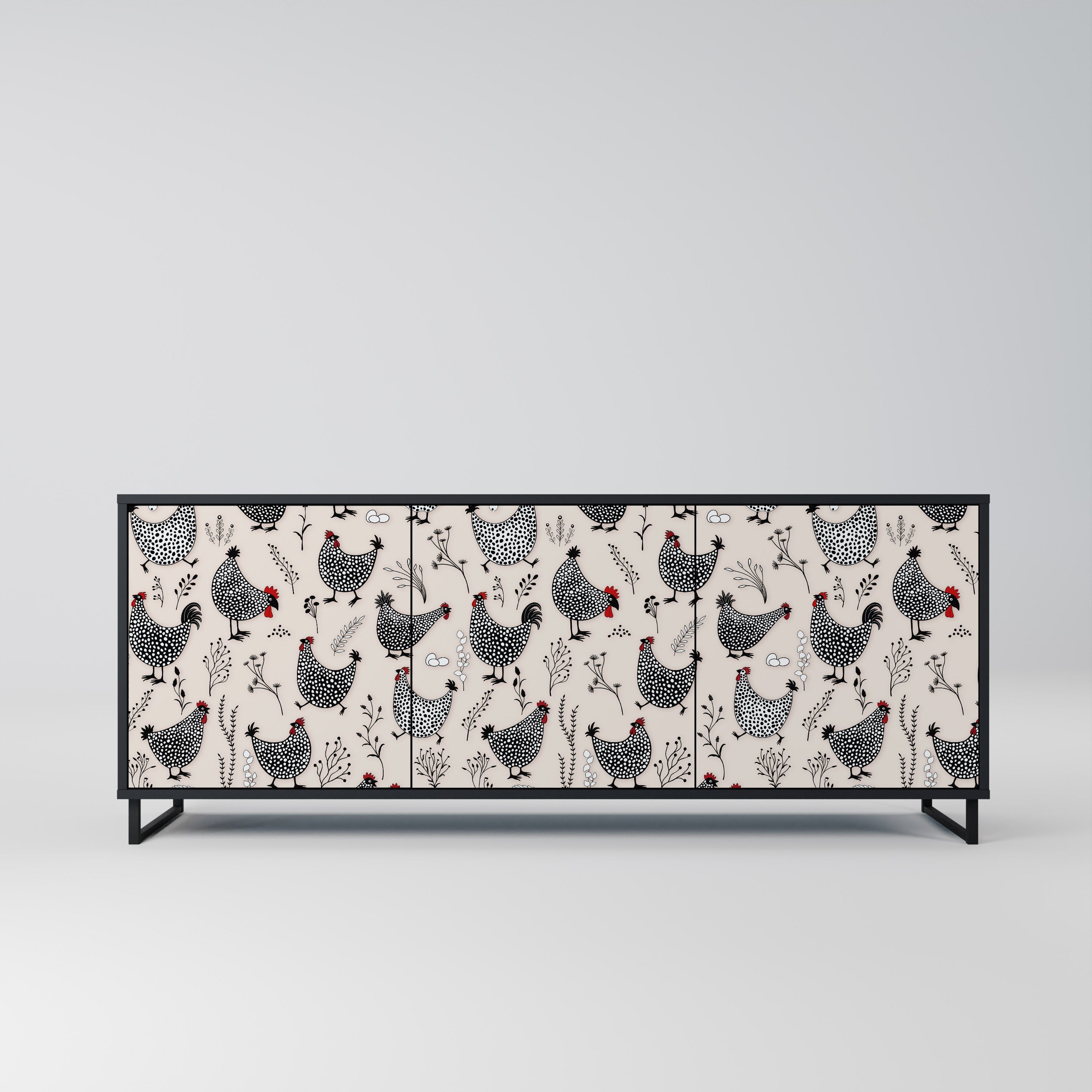 HAPPY HENS Aparador de 3 Portas em Acabamento Preto