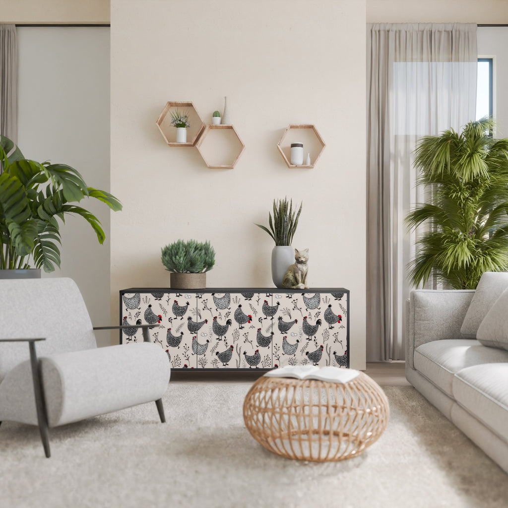 HAPPY HENS Aparador de 3 Portas em Acabamento Preto