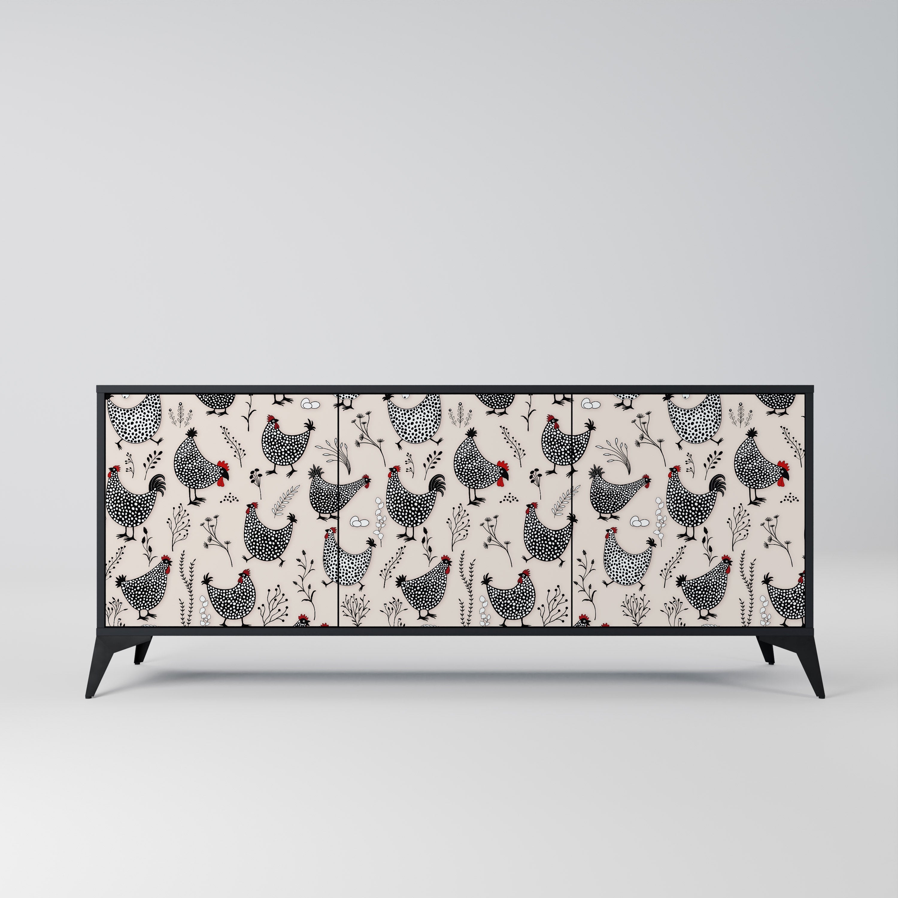 HAPPY HENS Aparador de 3 Portas em Acabamento Preto