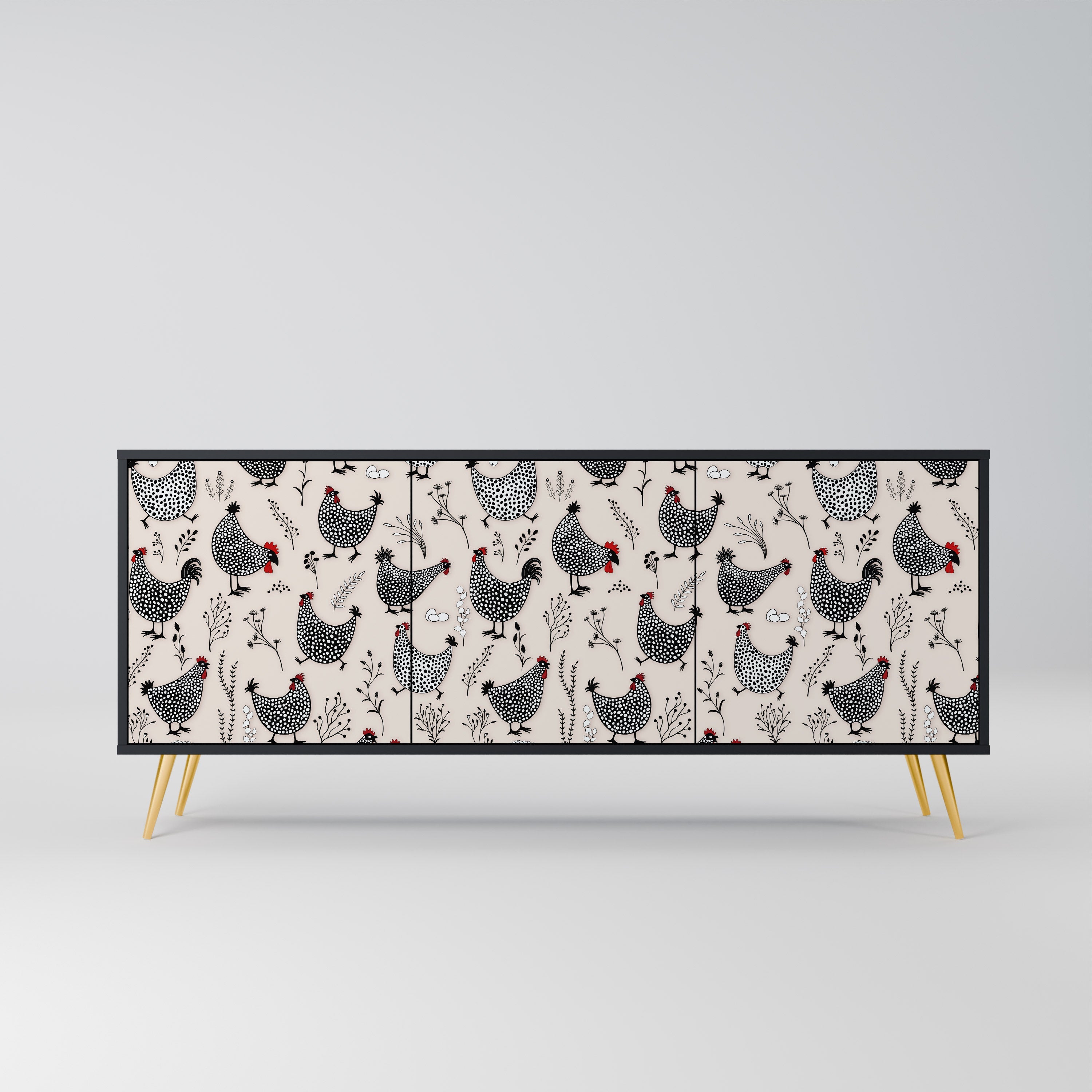 HAPPY HENS Aparador de 3 Portas em Acabamento Preto