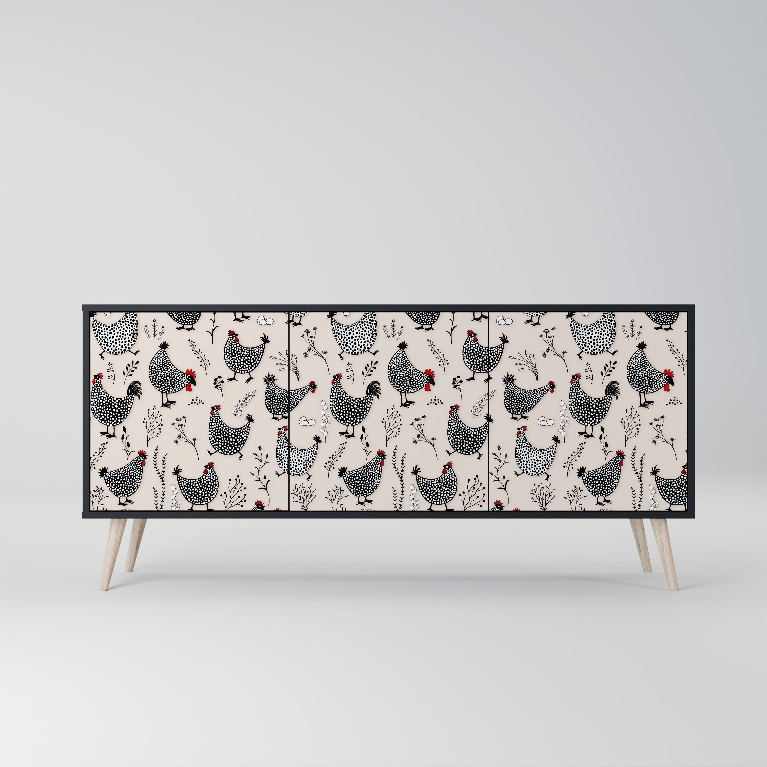 HAPPY HENS Aparador de 3 Portas em Acabamento Preto