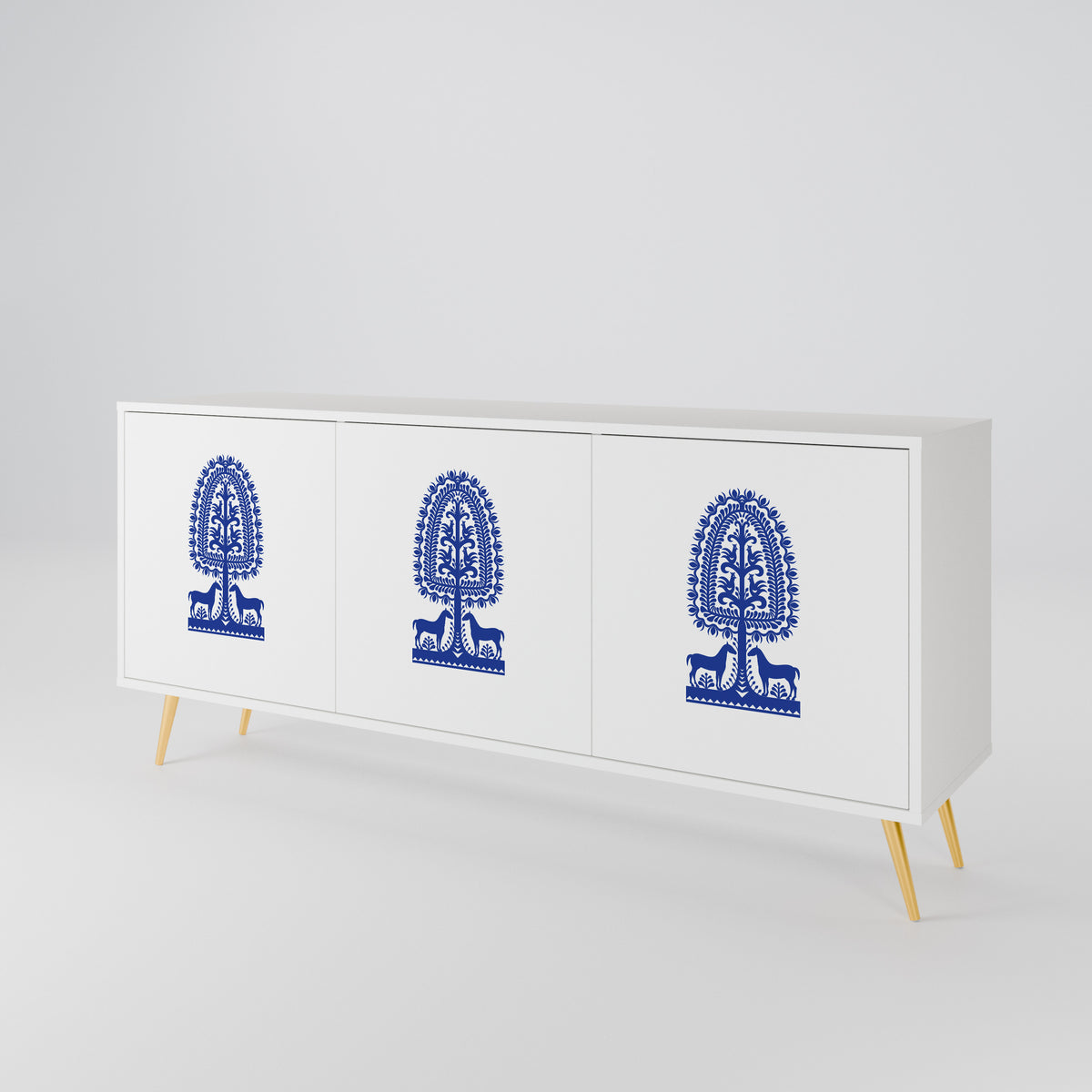 POLISH FOLK ART Aparador de 3 Portas