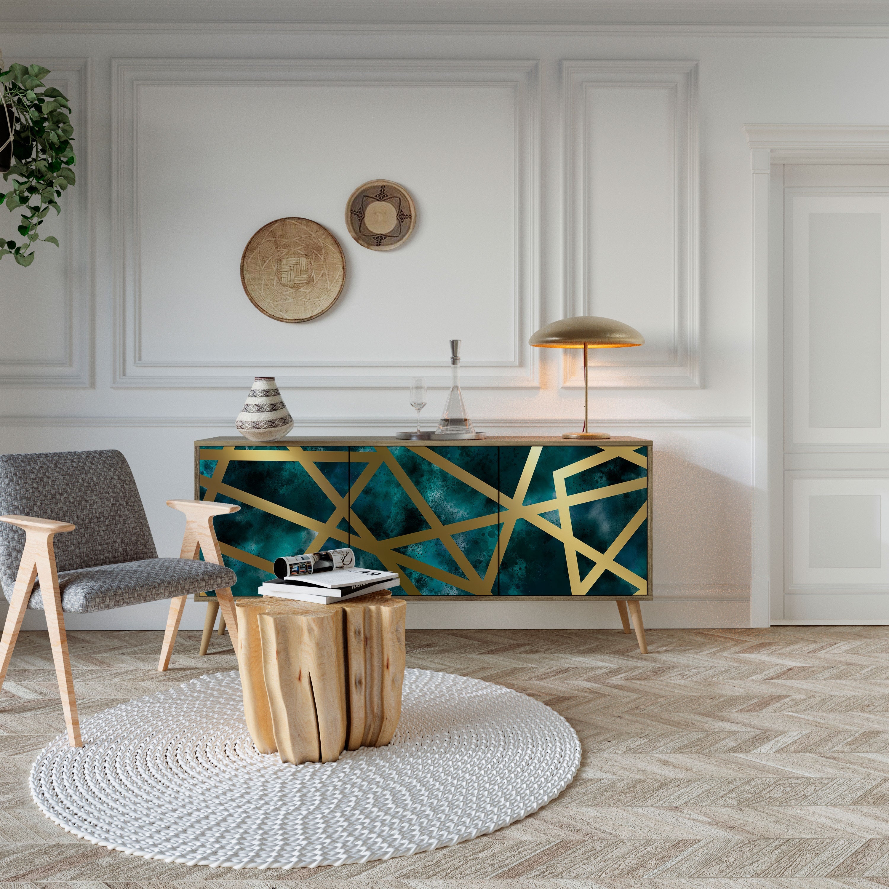 THE LABYRINTH OF GOLD Aparador de 3 Portas em Efeito Carvalho