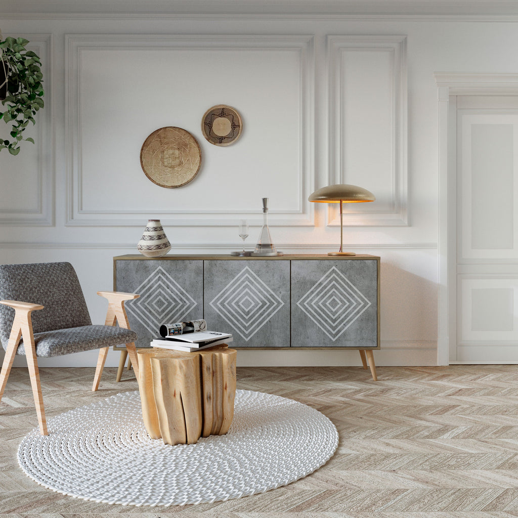 POLYGONAL ARTISTRY Aparador de 3 Portas em Efeito Carvalho