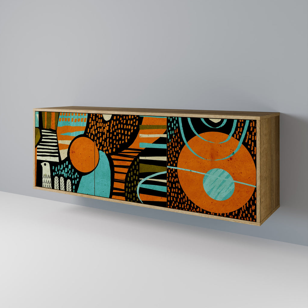 GEODE GLIMMER Aparador de 3 Portas em Efeito Carvalho