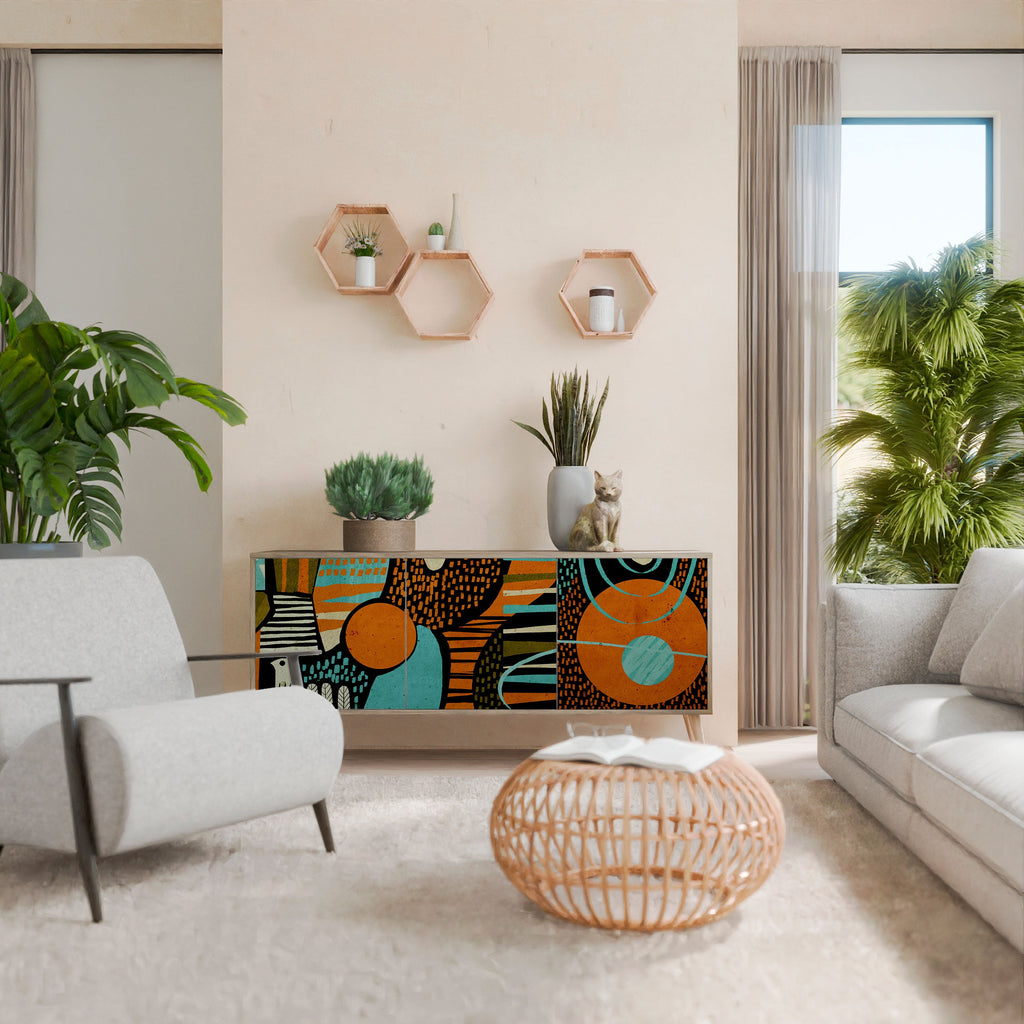 GEODE GLIMMER Aparador de 3 Portas em Efeito Carvalho