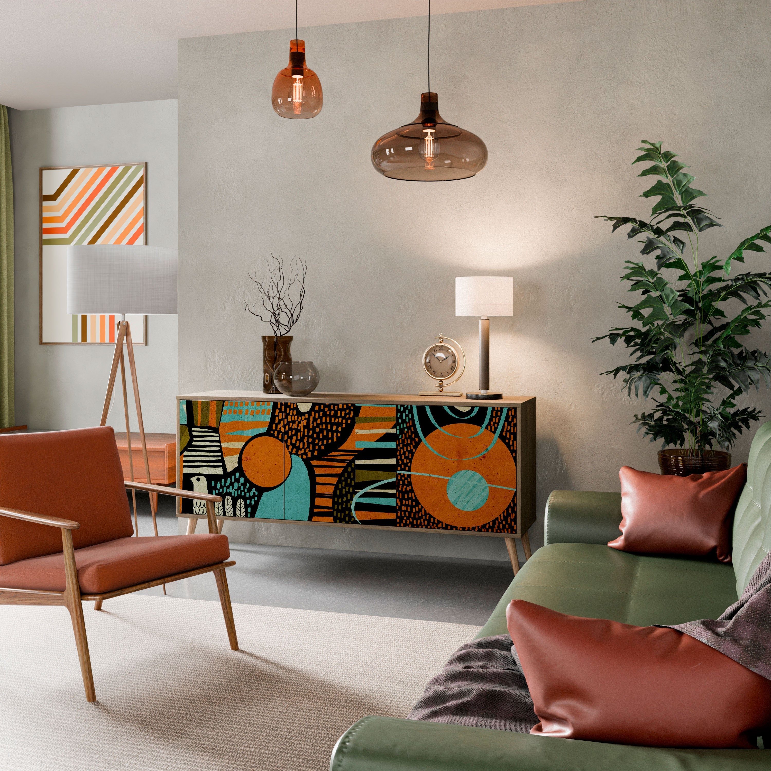 GEODE GLIMMER Aparador de 3 Portas em Efeito Carvalho