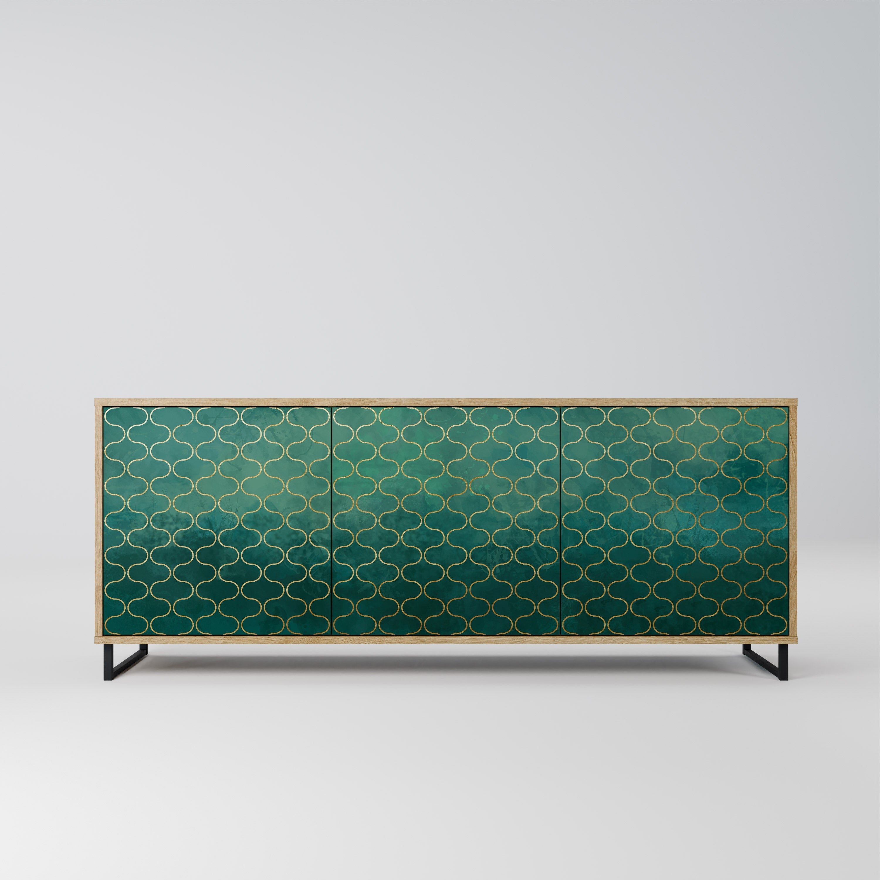 TESSELATED GREENERY Aparador de 3 Portas em Efeito Carvalho