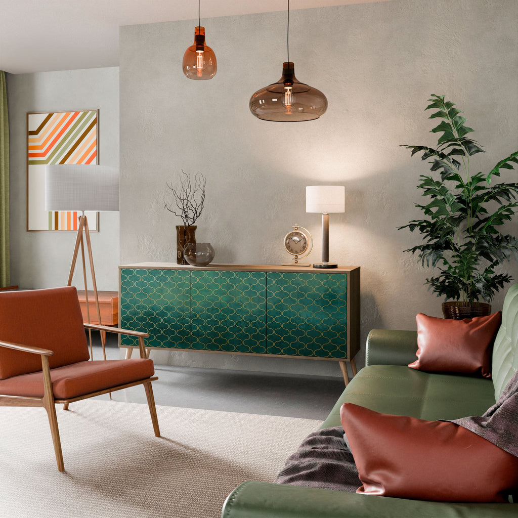 TESSELATED GREENERY Aparador de 3 Portas em Efeito Carvalho