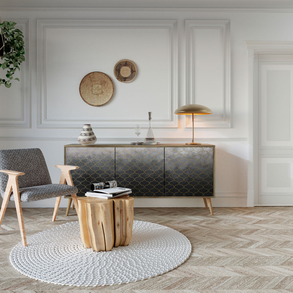 TESSELATED GRAYISH Aparador de 3 Portas em Efeito Carvalho