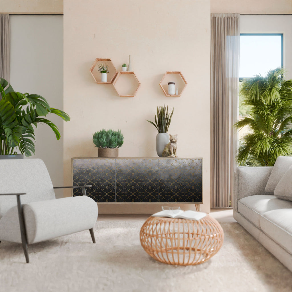 TESSELATED GRAYISH Aparador de 3 Portas em Efeito Carvalho