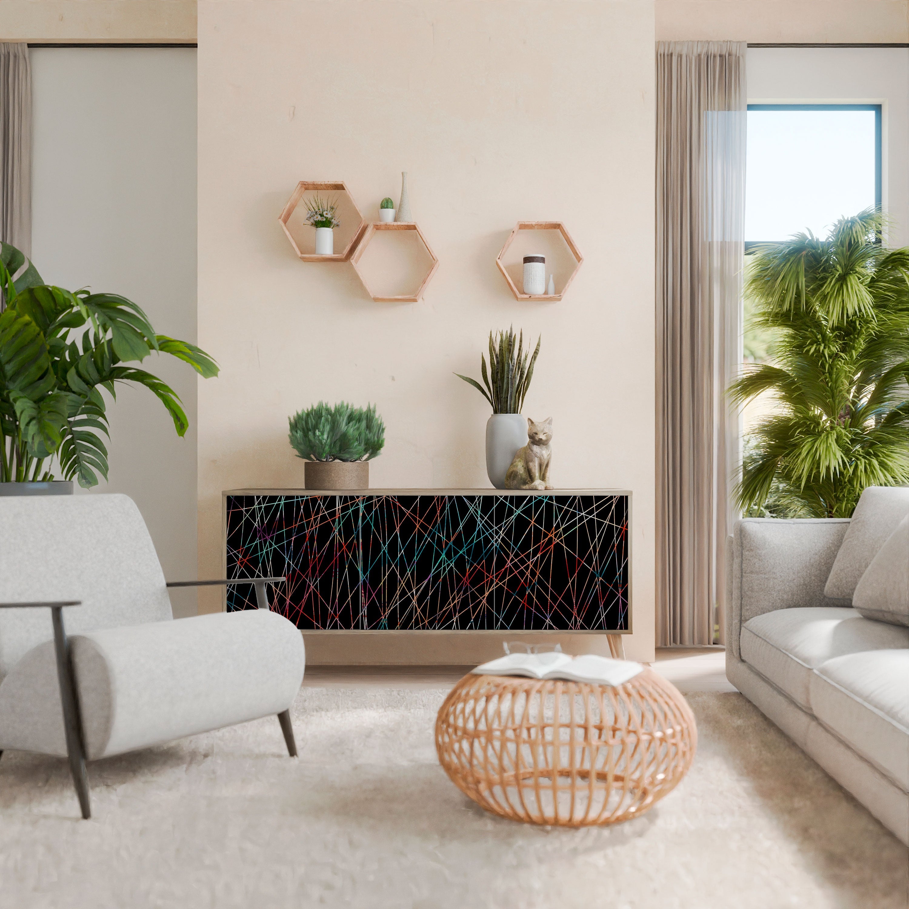 LUMINOUS SNARE Aparador de 3 Portas em Efeito Carvalho