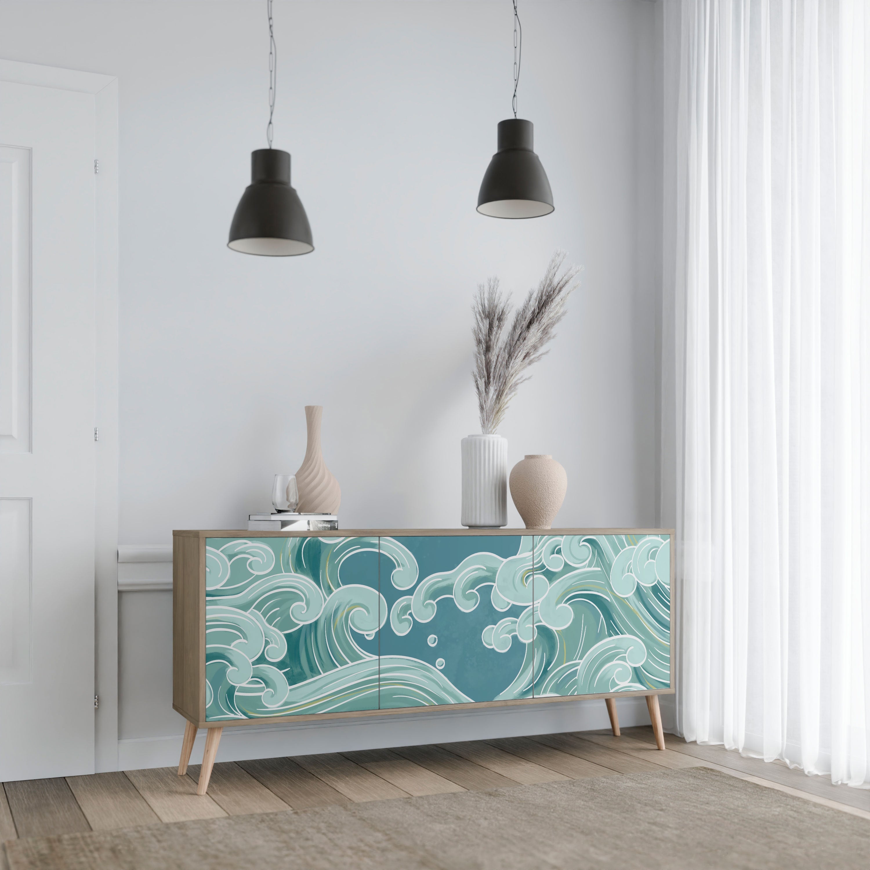 ASIAN SWAY Aparador de 3 Portas em Efeito Carvalho