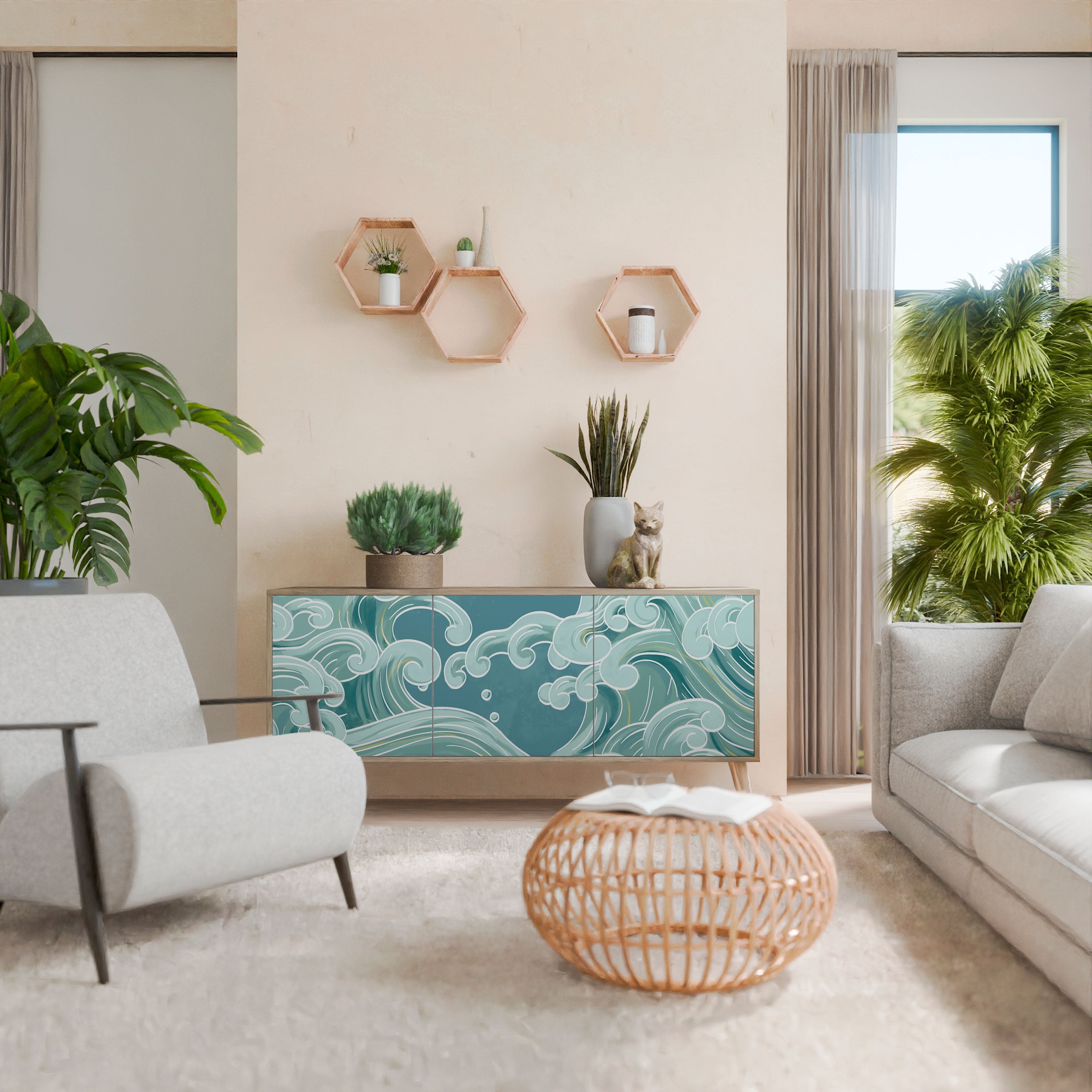 ASIAN SWAY Aparador de 3 Portas em Efeito Carvalho