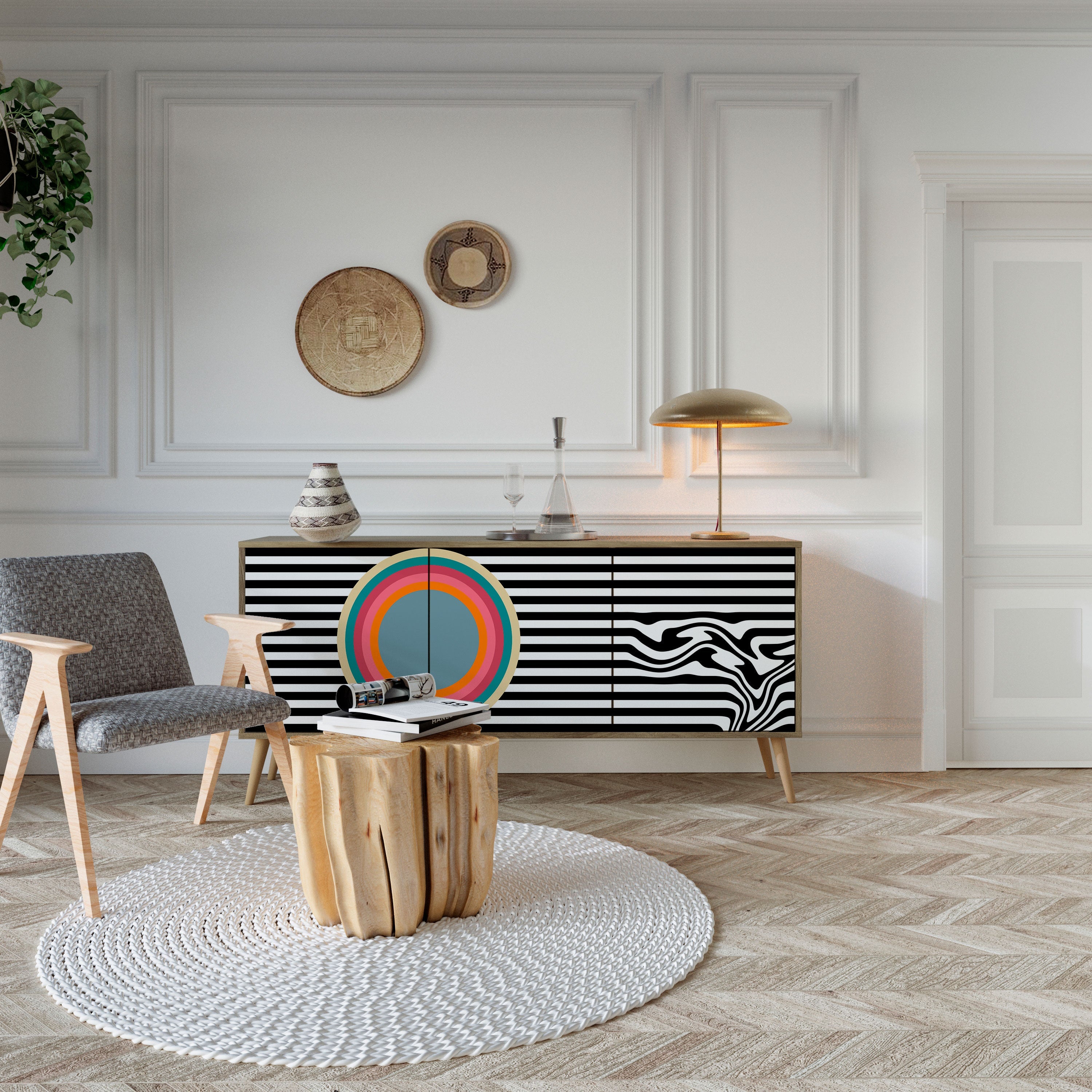 SPECTRA SHOWCASE Aparador de 3 Portas em Efeito Carvalho