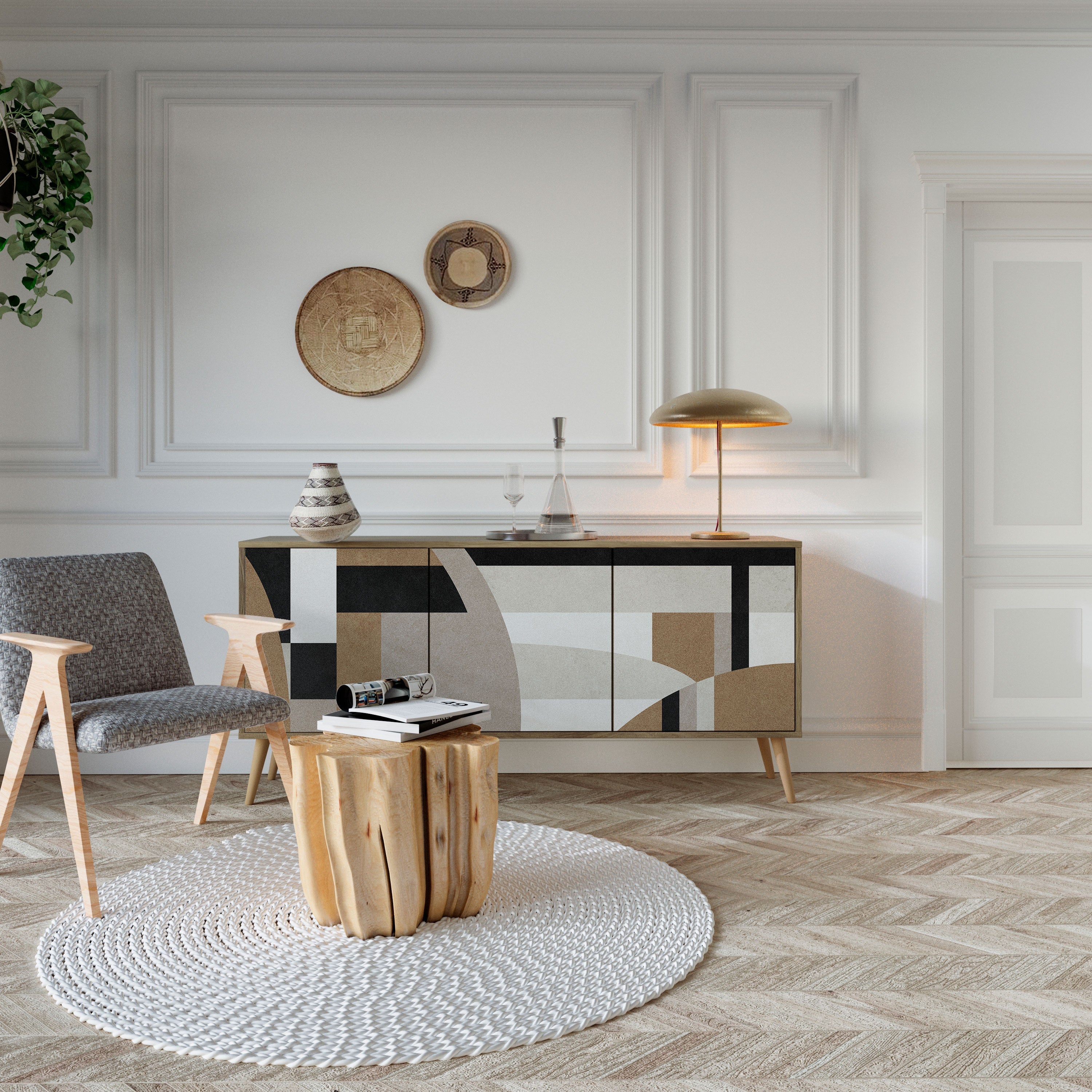 DELICATE MEMENTO Aparador de 3 Portas em Efeito Carvalho