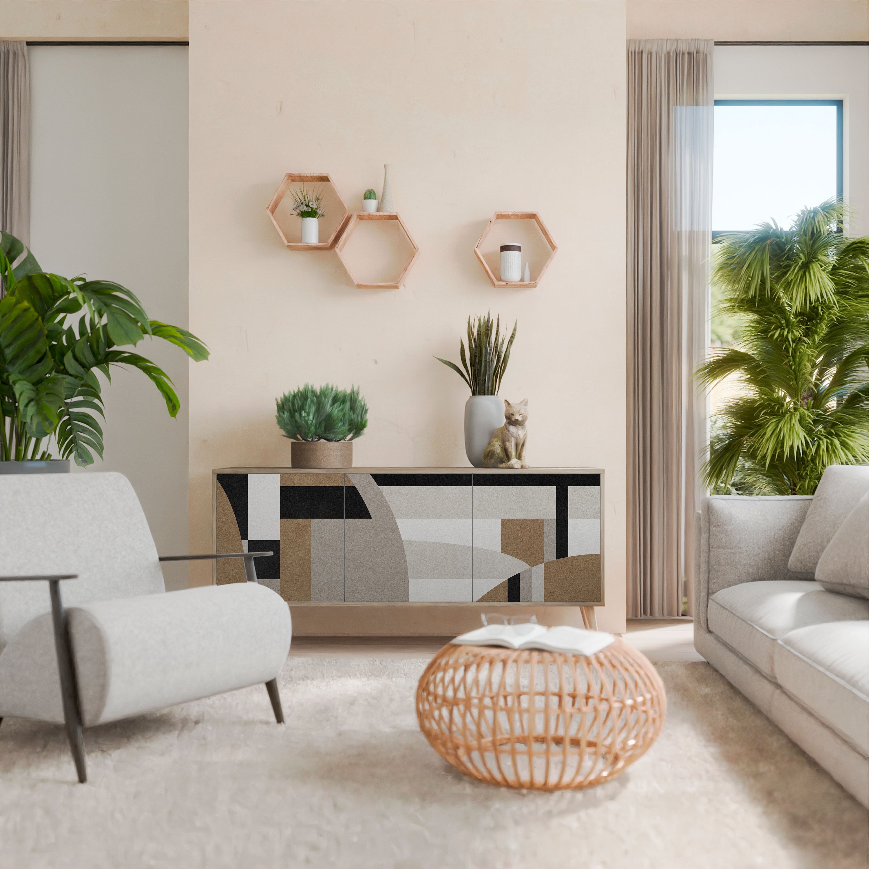 DELICATE MEMENTO Aparador de 3 Portas em Efeito Carvalho